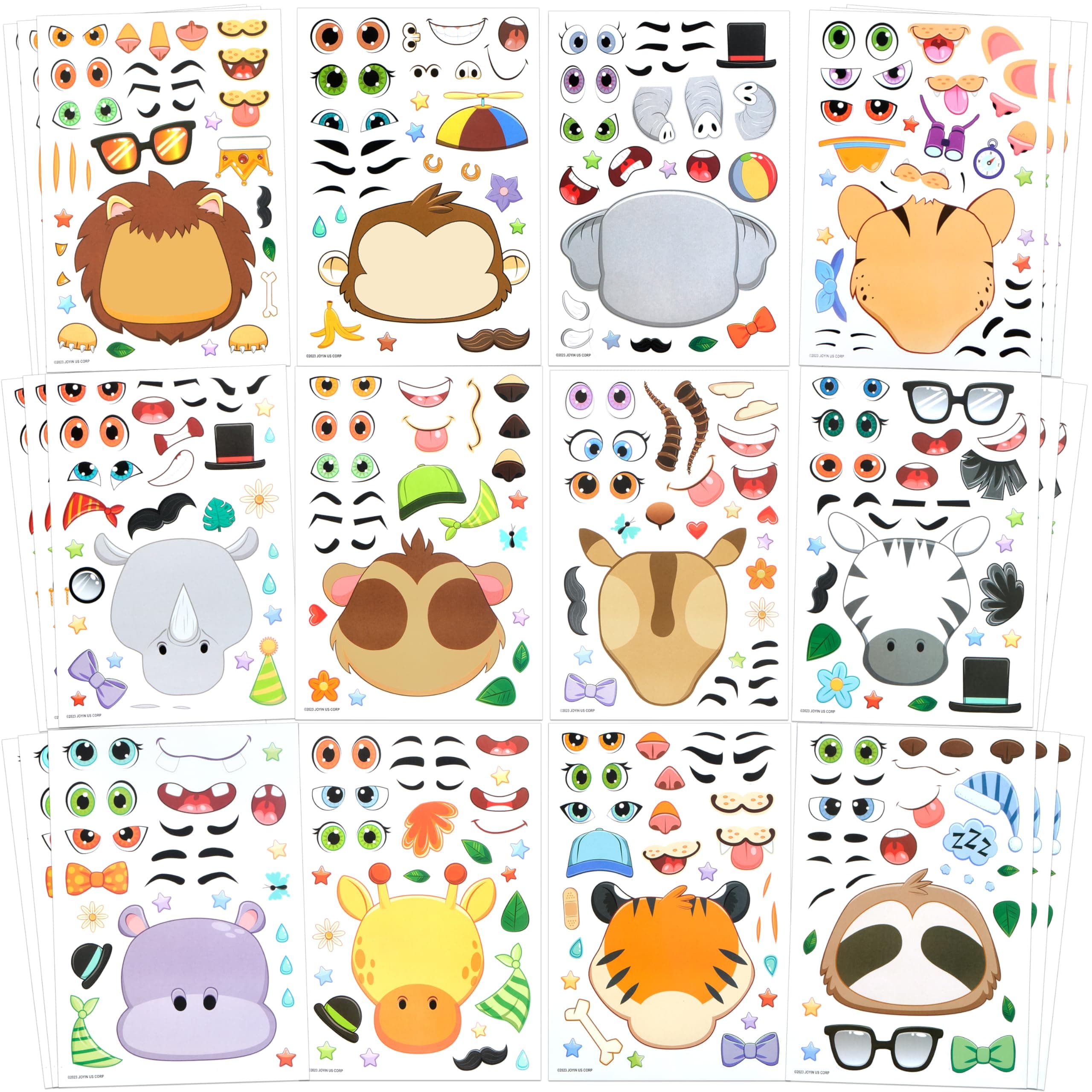 JOYIN 36 PCS 9.8 x6.7" Make-a-face Sticker Sheets Make Your Own Safari Animal Mix and Match Sticker Sheets with Safaris Animals Kids Party Favor Supplies Craft