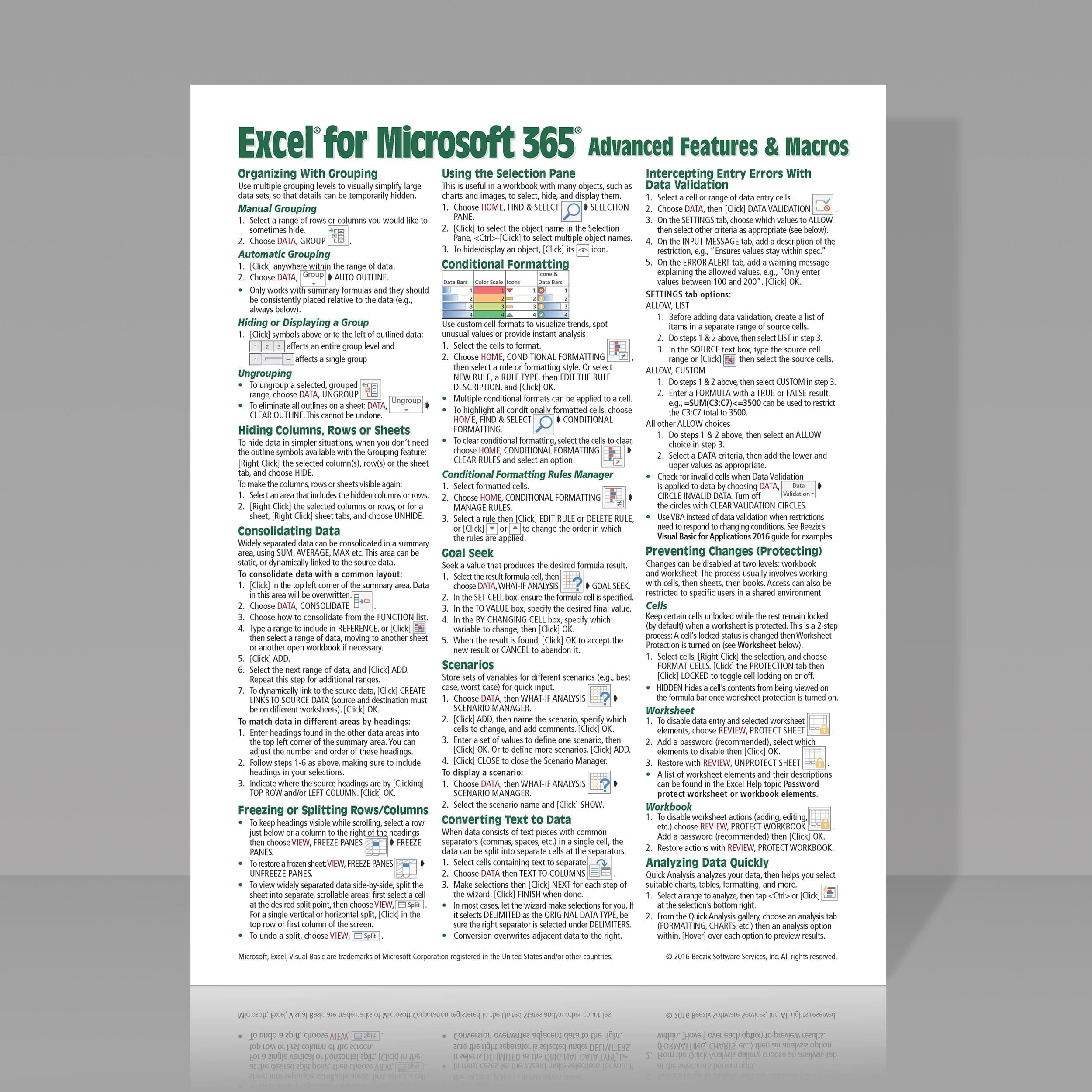 Microsoft Excel 365 Advanced & Macros Quick Reference Guide - Windows Version (Cheat Sheet of Instructions, Tips & Shortcuts - Laminated Card)