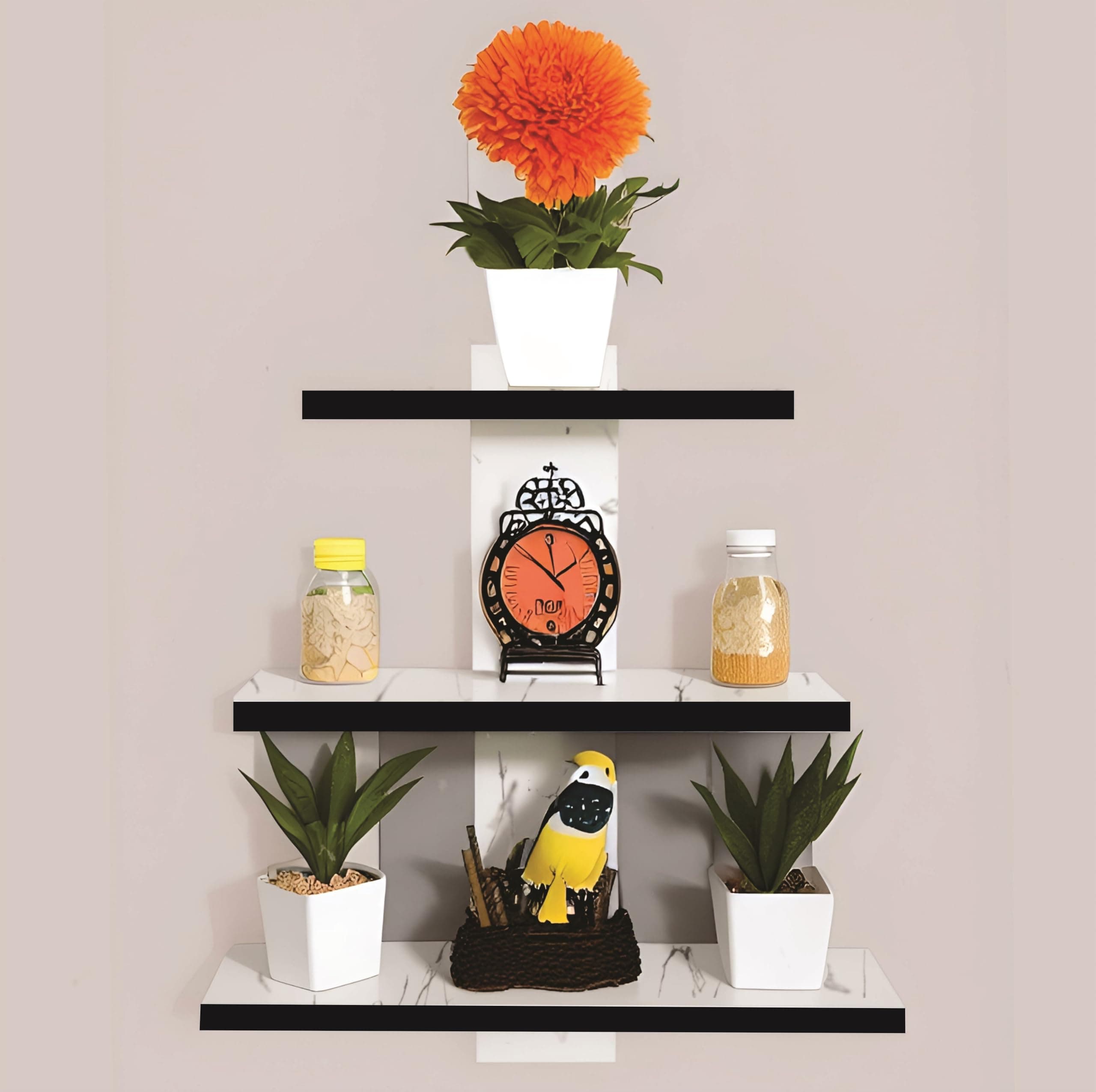 Dime Store Engineered Wood Wall Shelf Home Decor Items,Glossy Finish,Set of 1,White