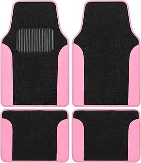 Floor Mats for Cars, Two-Tone Carpet Car Floor Mats with Faux Leather Accents, Automotive Floor Mat Set with Built-in Heel Pad, Stylish Interior Car Accessories (Pink)
