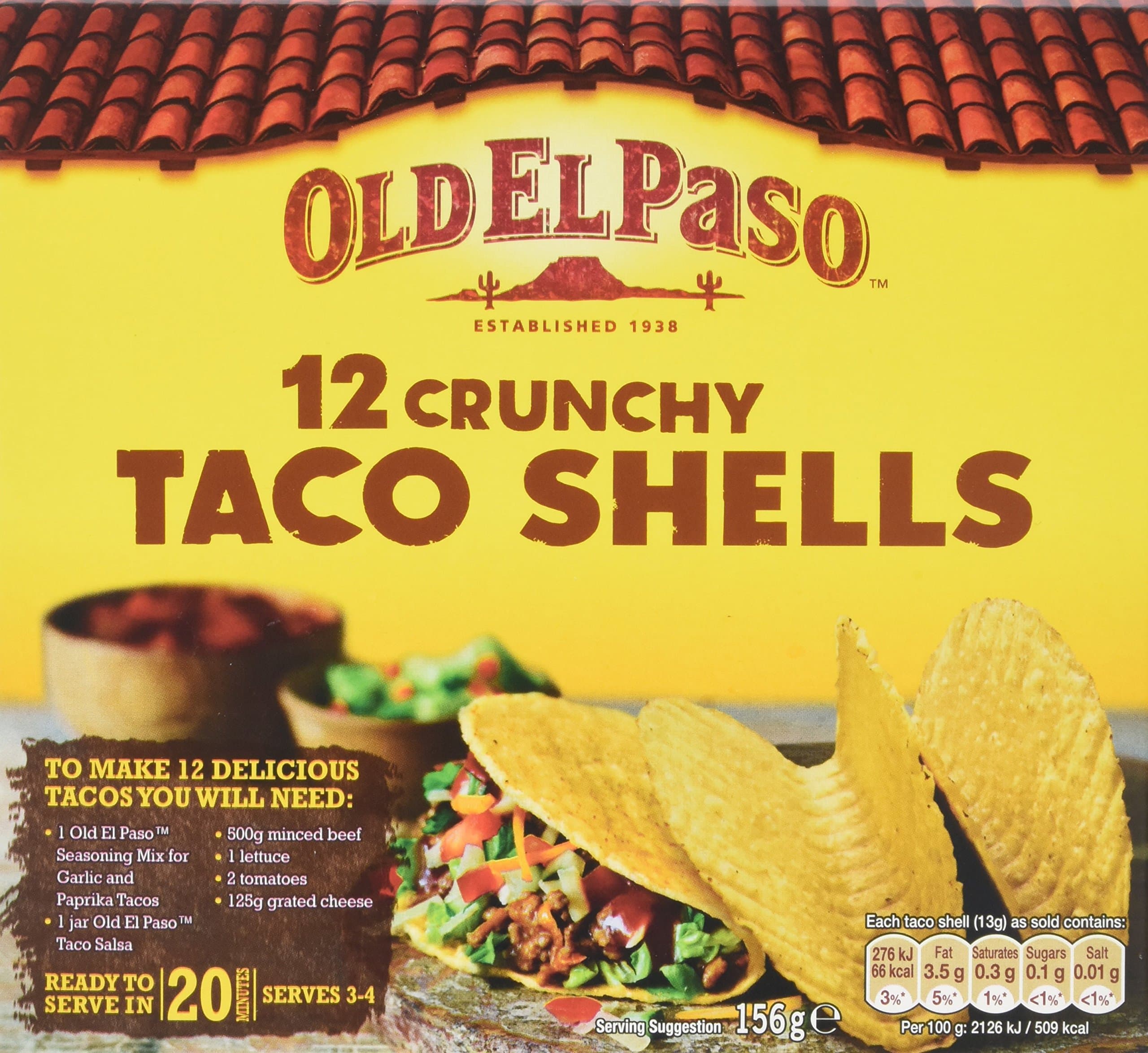 Old El Paso 12 Crunchy Taco Shells, 156g
