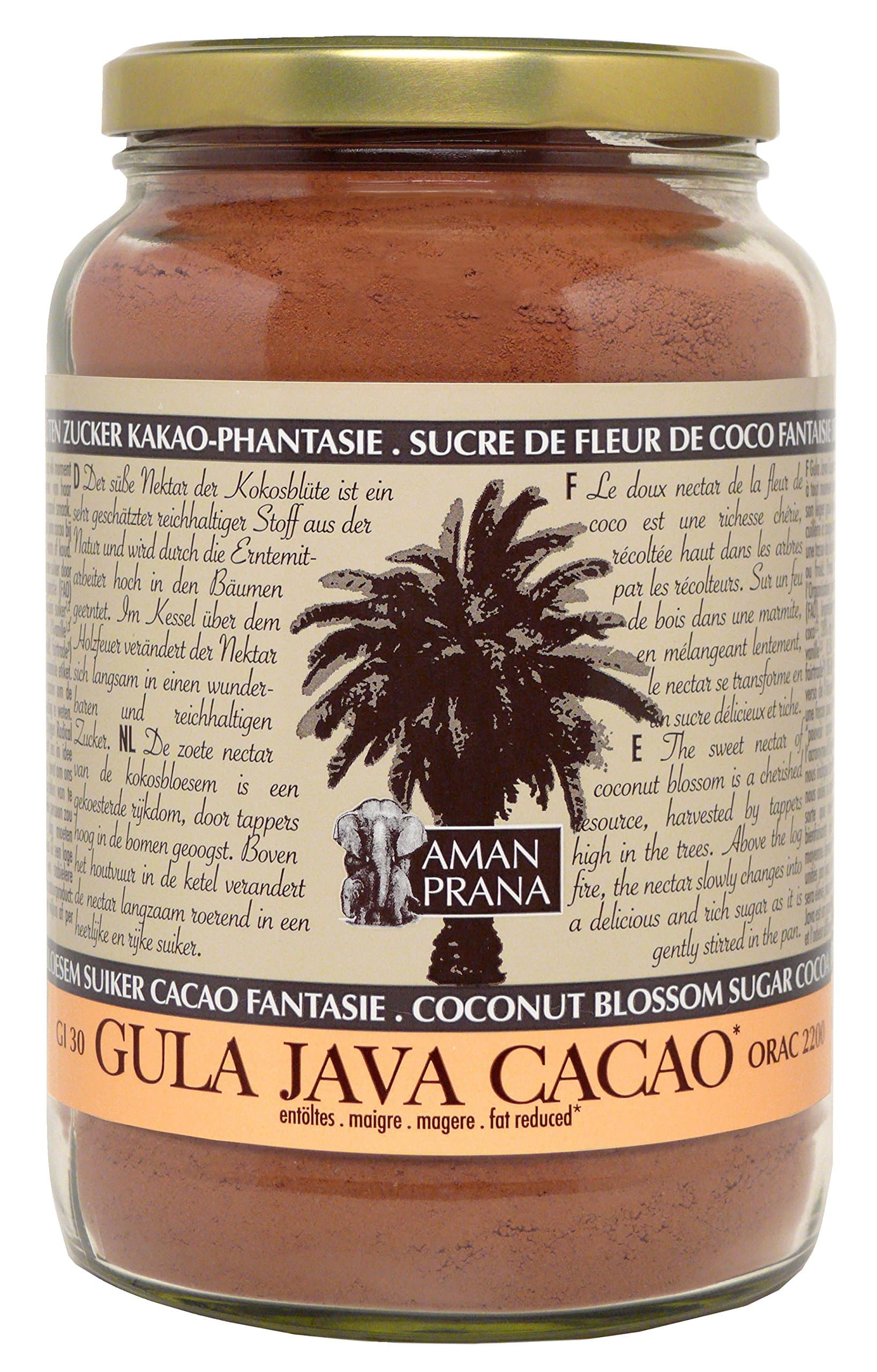 Amanprana Gula Java Cacao - Coconut blossom sugar + cacao + vanilla + cinnamon - low glycemic performance / energy drink - organic & fair trade 1300g - 45.85 oz