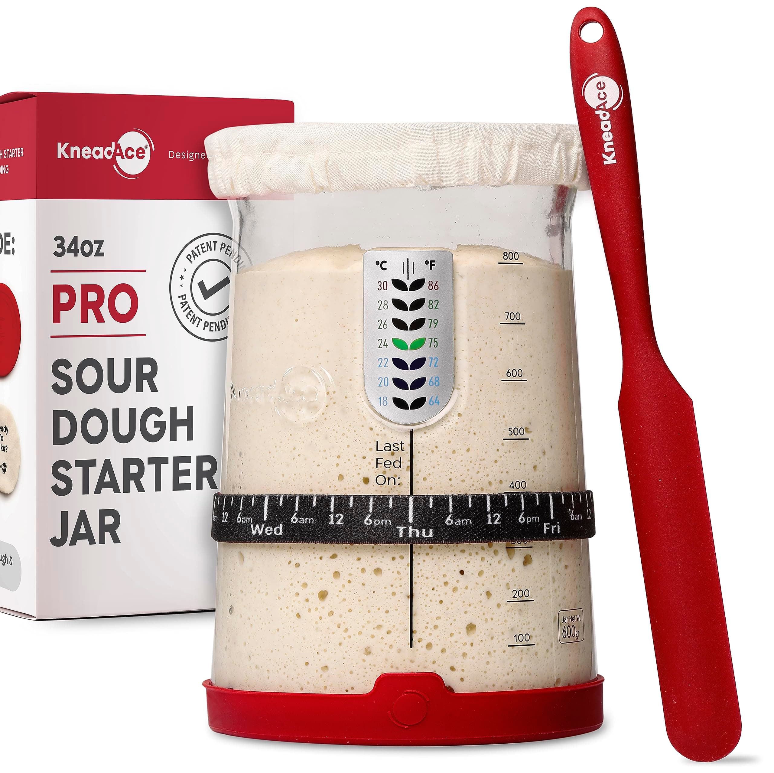 Pro Sourdough Bread Starter Kit - 34 oz Large Capacity Sourdough Starter Jar with 5 unique features for the perfect sour dough bread & sourdough starter kit - sourdough supplies (KA06)