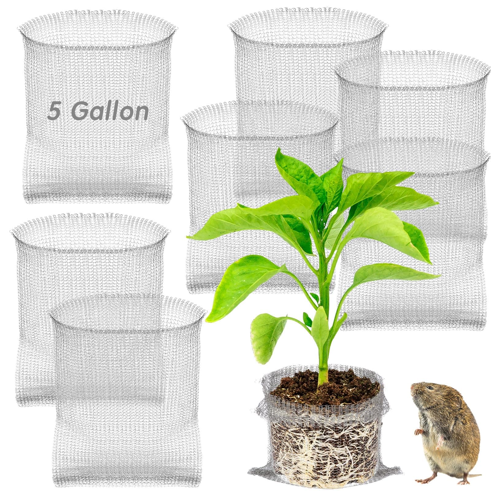 8 Pieces 5 Gallon Vole and Gopher Baskets Spring Plant Root Guard Baskets Stainless Steel Root Basket Plant Wire Baskets Speed Gopher Cages for Spring Planting Berries Vegetables Protection