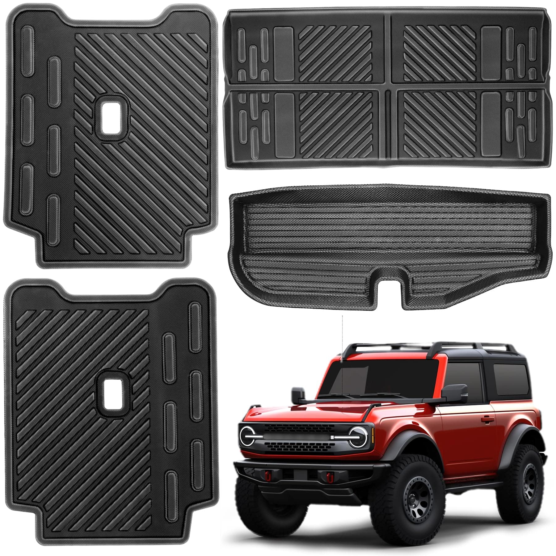 LEPZ 4 PCS Cargo Mat Rear Seat Back Cover Protector for 2021 2022 2023+ Ford Bronco 2-Door,All-Weather Waterproof Trunk Mat for Bronco Accessories(Trunk Mat+Backrest Mats+Lower Trunk Mat)