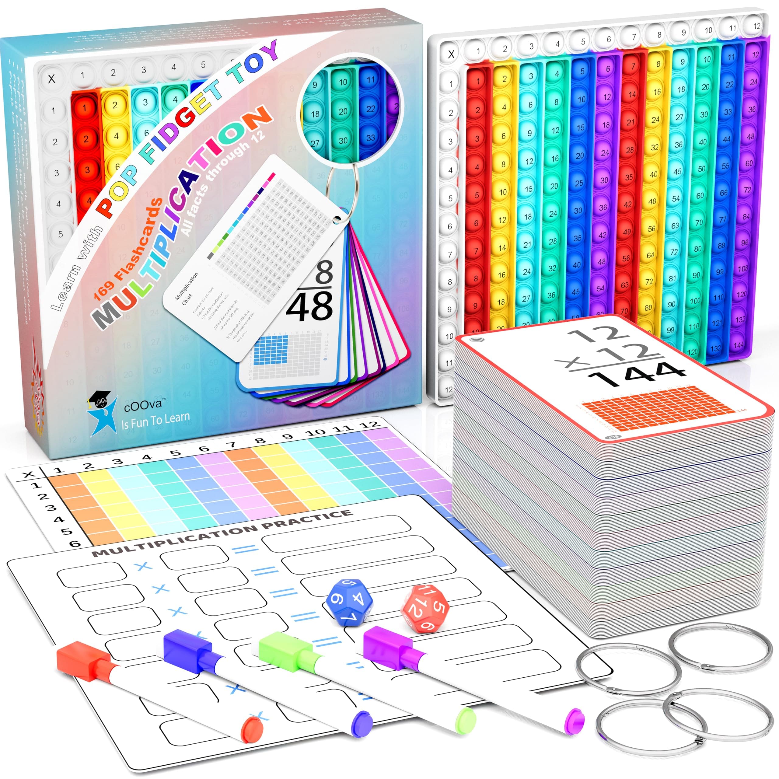 COOVA Educational Flash Card with POP IT Games – Sight Word and Math Skill, Multiplication, Talking Word POP, Learning Toys for Kids (Multiplication Flash Cards)