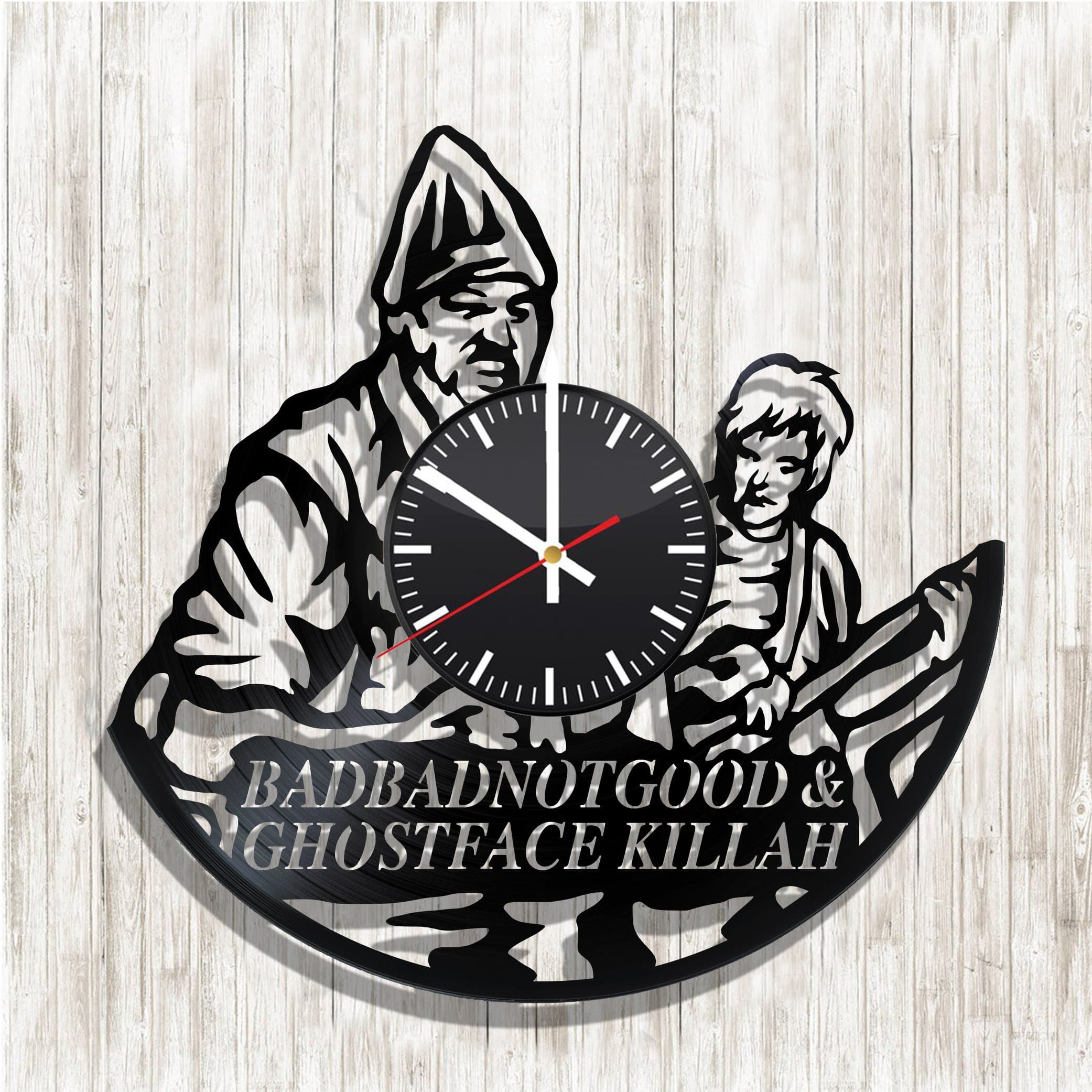 Design wall clock BADBADNOTGOOD and Ghostface Killah made from real vinyl record, BADBADNOTGOOD and Ghostface Killah decal, BADBADNOTGOOD and Ghostface Killah music wall poster, design art wall decor