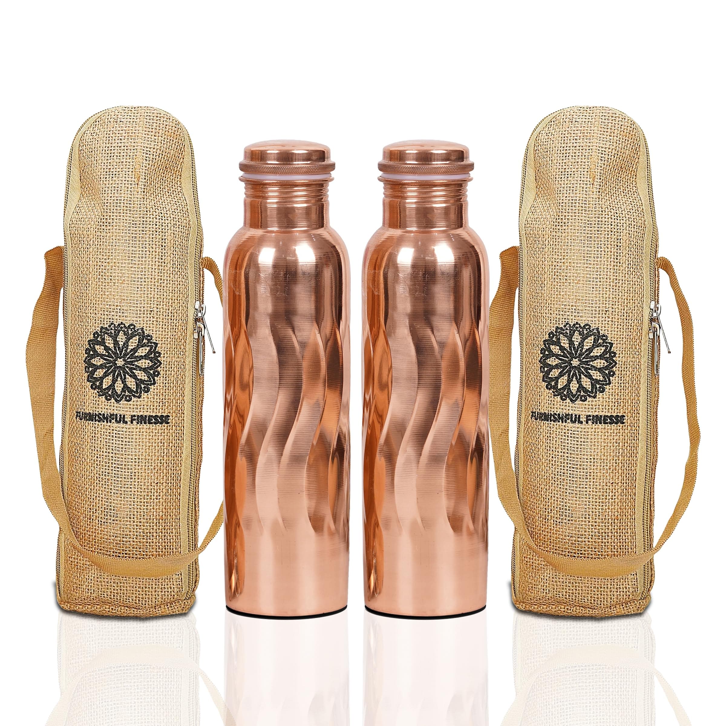 Copper Water Bottle For Drinking Pure Copper Bottle 1000 ml Copper Vessel With Carrying Bag For Sports, Yoga, Ayurvedic Copper Bottle for Gym,Office,Hiking - Pack of 2, (Natural Curve Bottle)