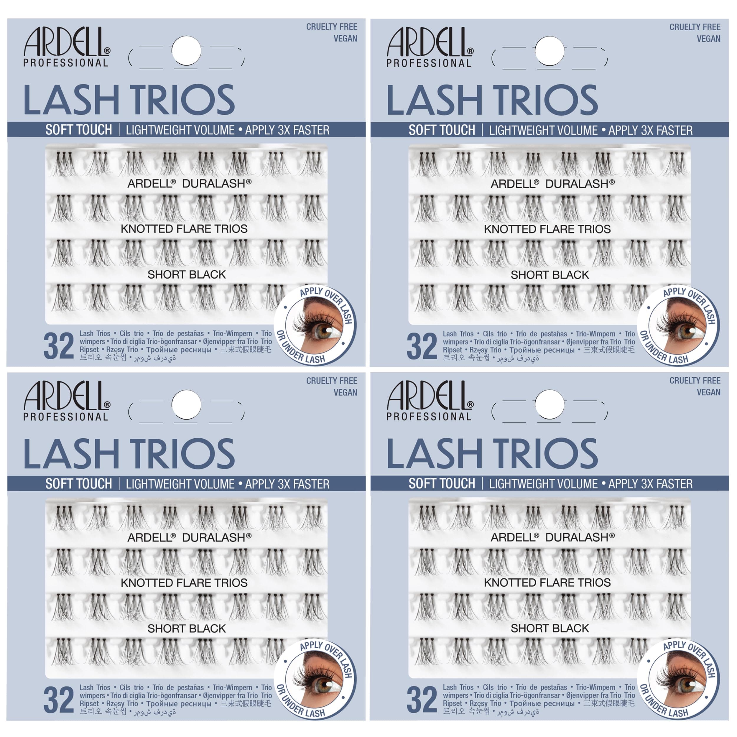 Soft Touch Trios Individual False Eyelashes - DIY Lash Clusters, Lightweight & Reusable Eyelash Extensions, Black, 4 Pack