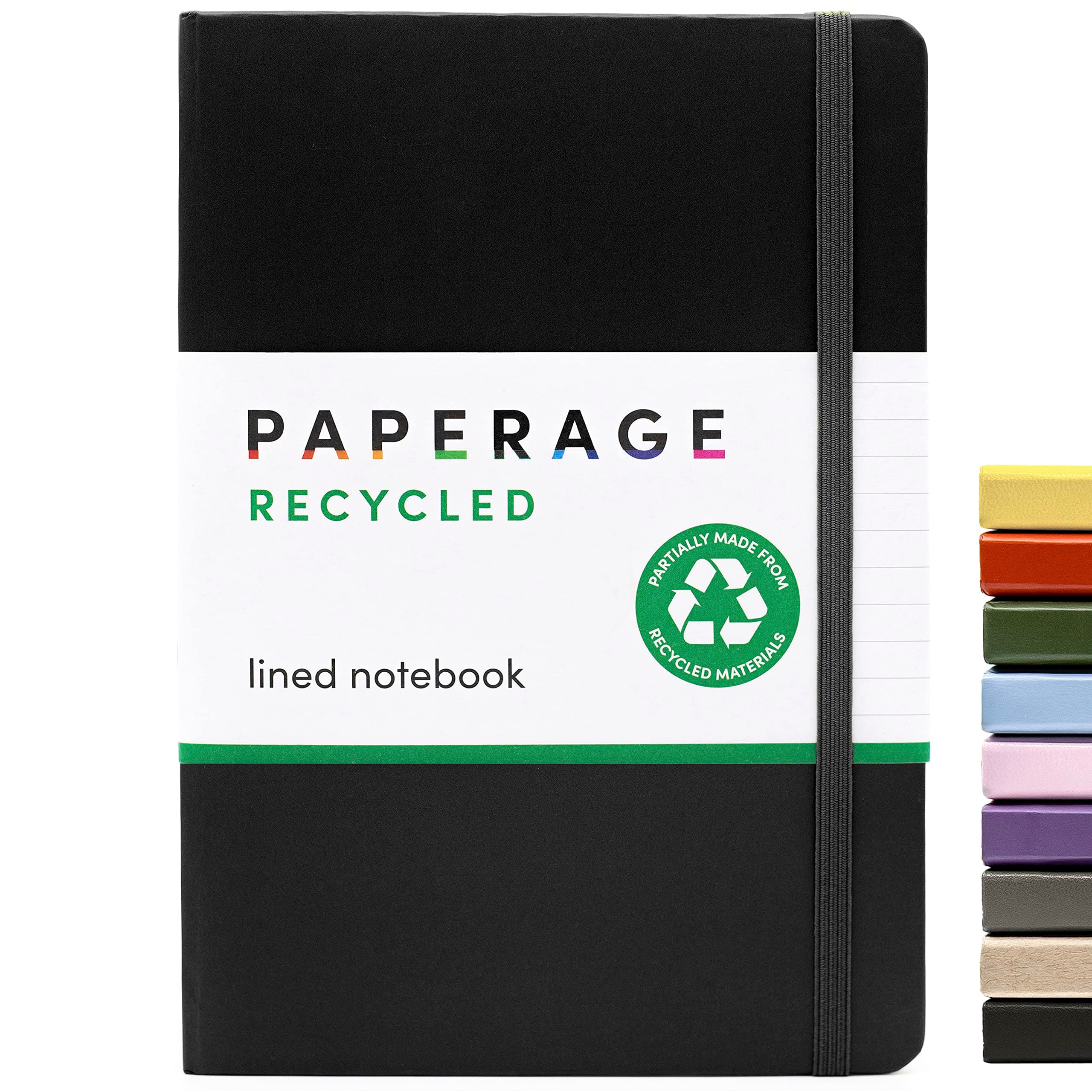 PAPERAGE Recycled Lined Journal Notebook, (Black), 160 Pages, Medium 5.7 inches x 8 inches - 100 gsm Thick Paper, Hardcover Office Product