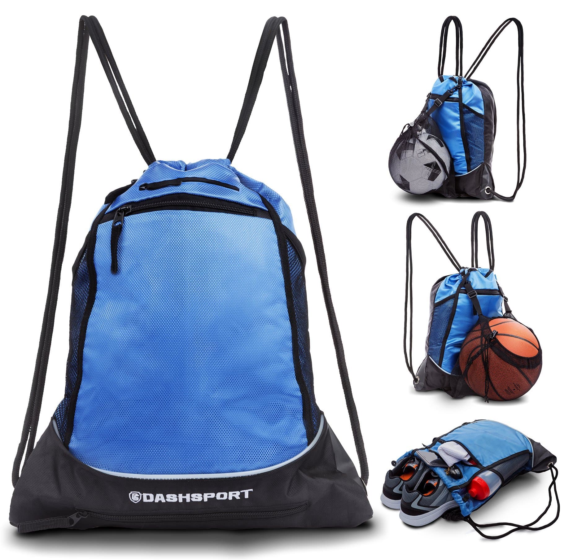Drawstring Bag with Mesh Net - Perfect Sackpack with Ball Net for All Sports - Gym Bag for Men and Women, Tote Bag, Sports Sack, Light Backpack, Soccer Bag, Basketball, Volleyball, Baseball for Youth