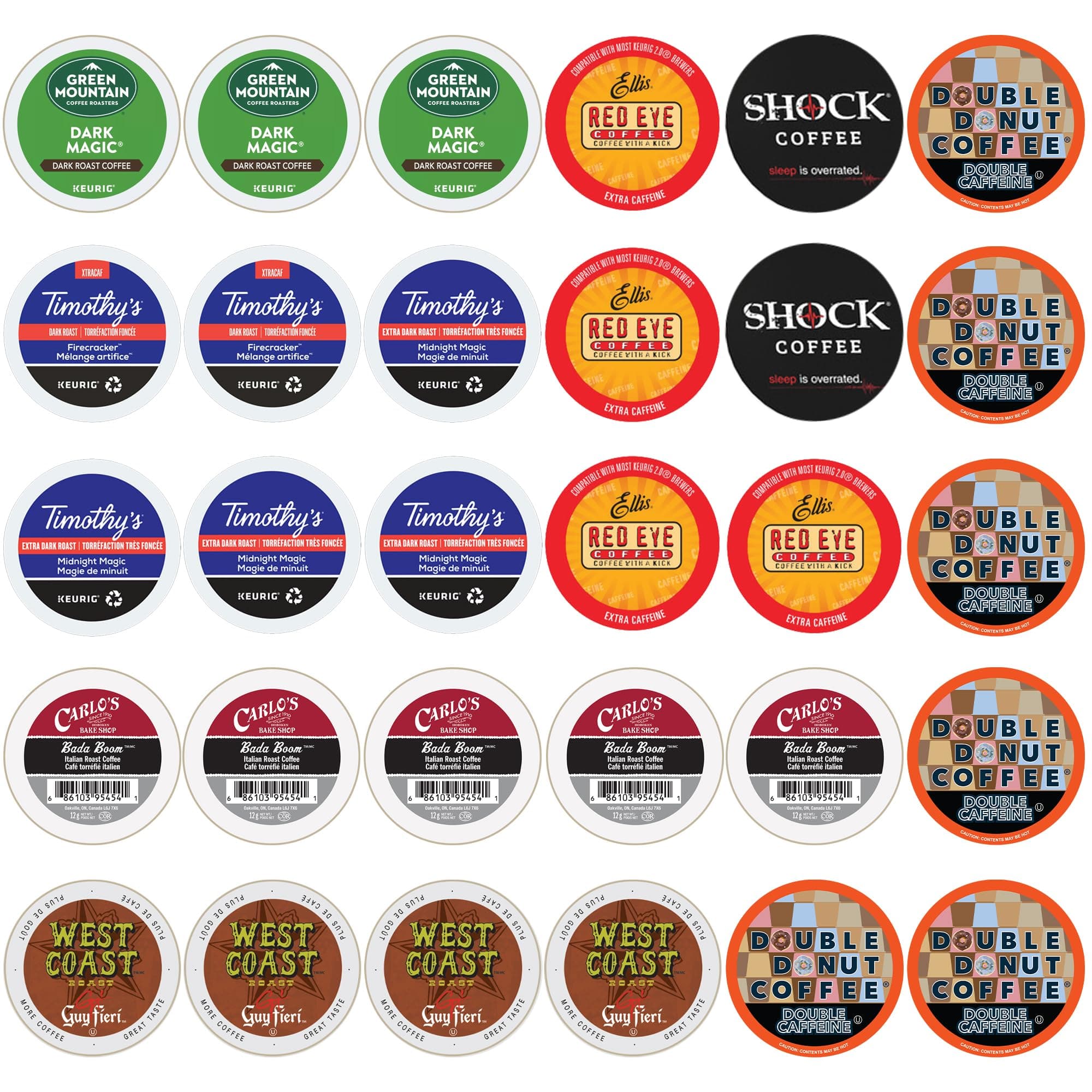 Perfect Samplers Extra Caffeine Extra Bold Coffee Single Serve Cups For Keurig K Cup Brewers 1.0 and 2.0 Variety Pack Sampler (30 Count)
