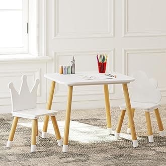 UTEXKids Table with 4 Chairs Set, White, Square, Playful, Kids Table Set