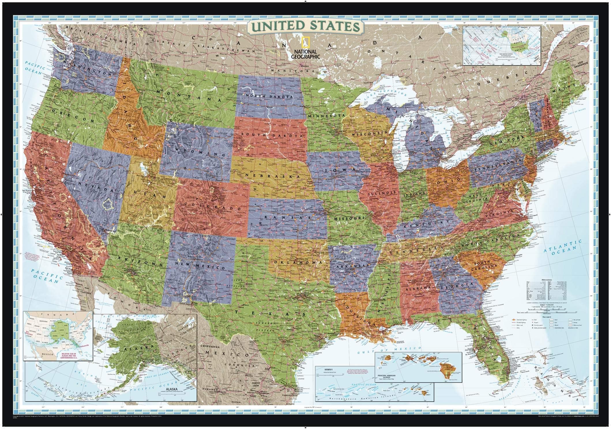 National Geographic United States Wall Map - Decorator - Laminated (43.5 x 30.5 in) (National Geographic Reference Map)