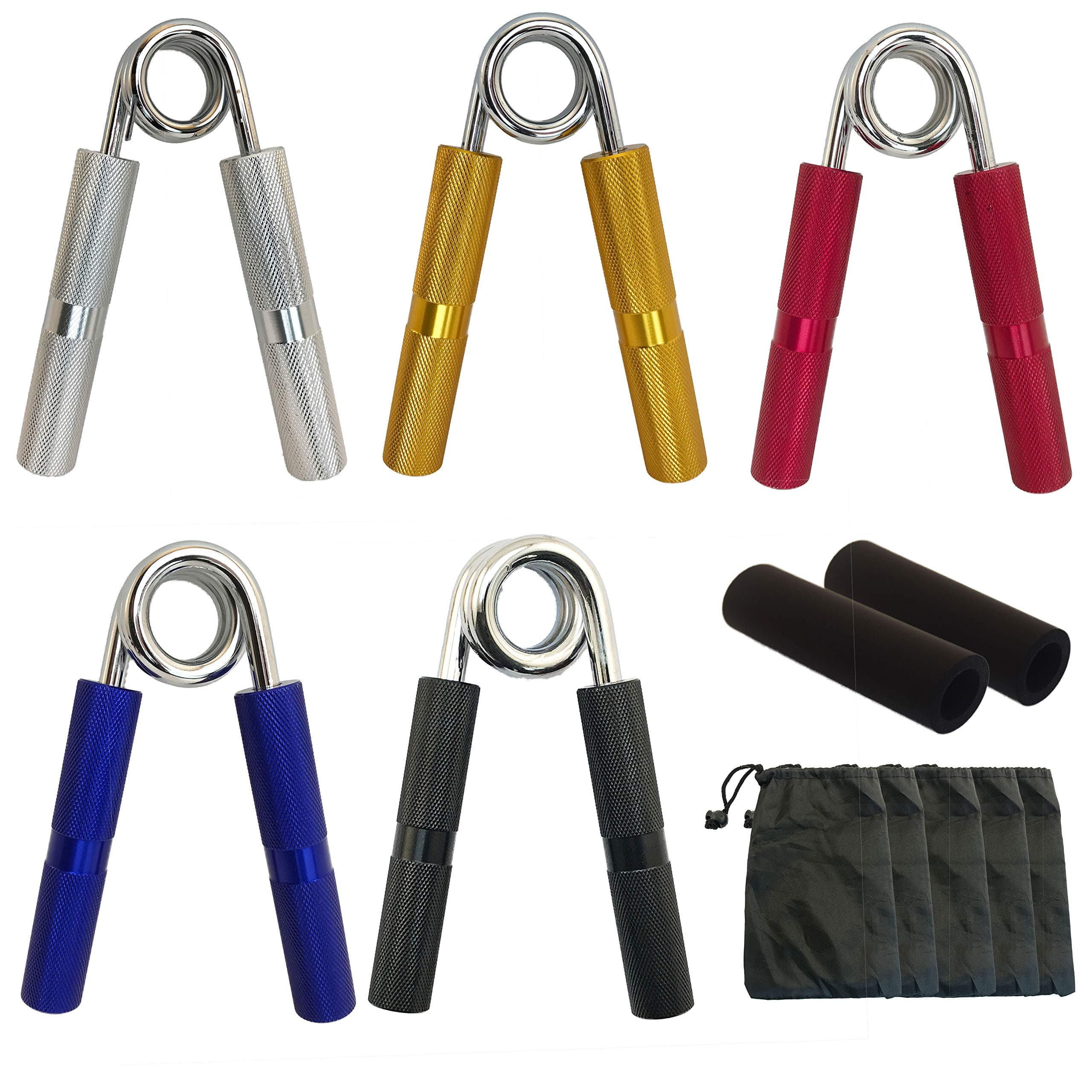 Deluxe Hand Grip Strengthener Set | Develop Hand and Forearm Grip Strength for Peak Performance in Sports. Perfect Equipment for Gyms. BONUS: Foam Sleeves.
