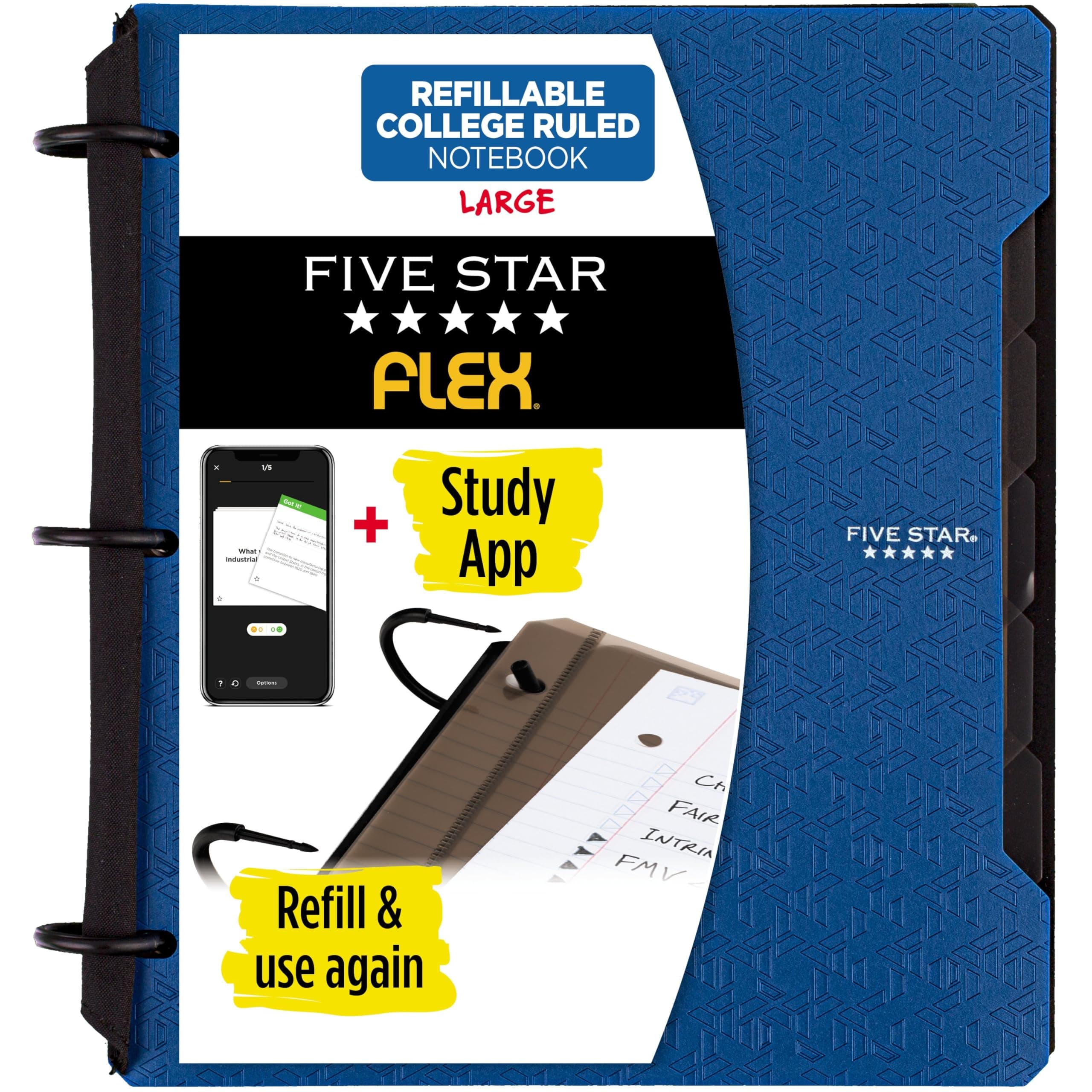 Flex Refillable Notebook + Study App, College Ruled Paper and 1 Inch TechLock Ring Binder with Pockets, Tabs and Dividers, 200 Sheet Capacity, Pacific Blue (293280AD2)