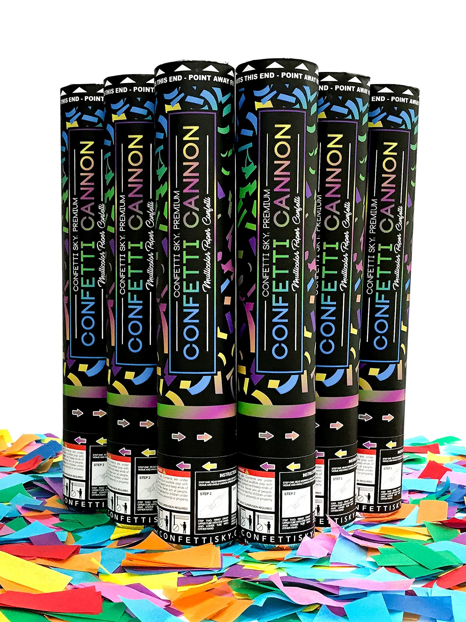 Confetti Sky [6 Pack] 12 Inch Confetti Cannons | Multicolor Confetti Poppers for Wedding Celebration, Birthday Party, Pranks, Graduation, Christmas Eve and New Year Celebration