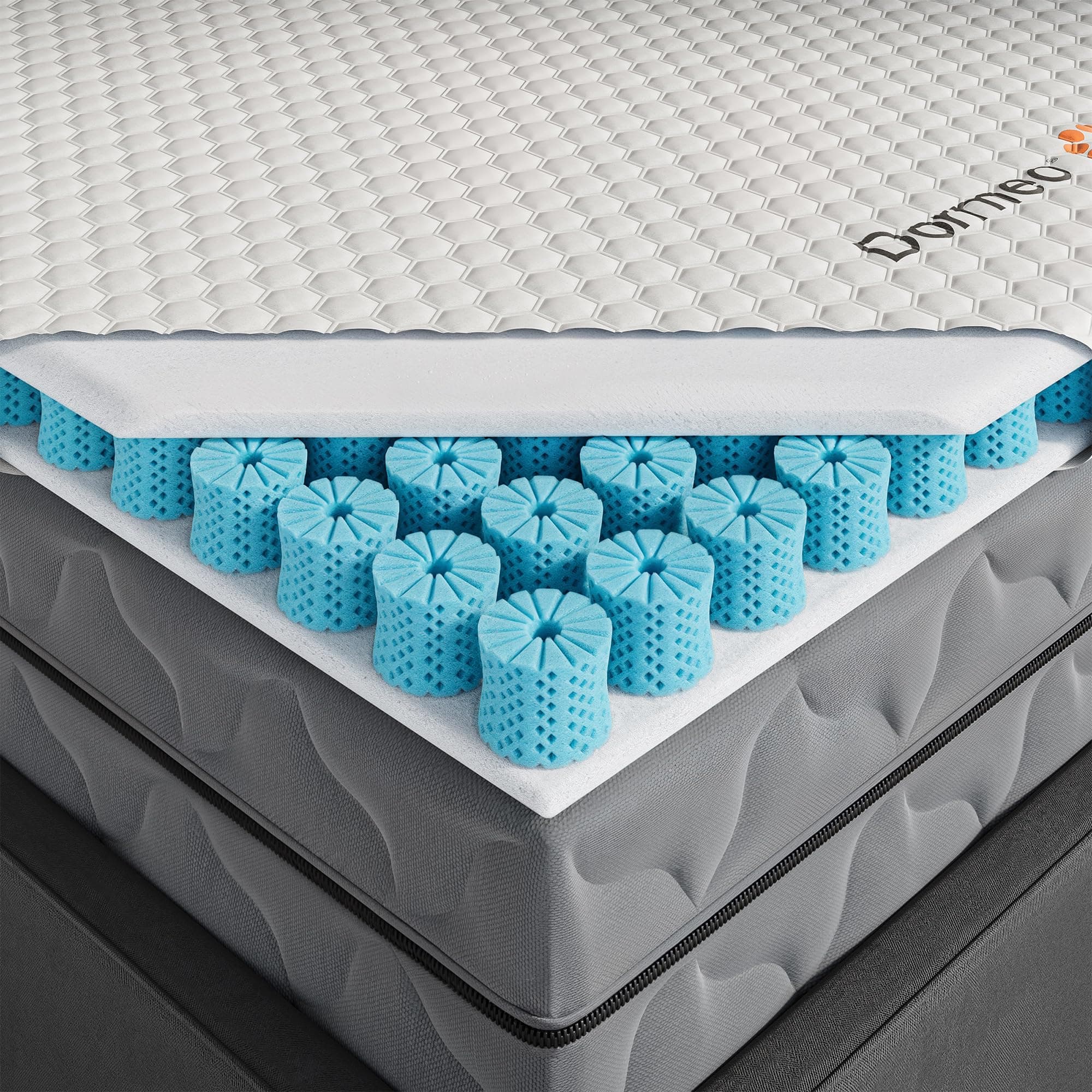 Premium Full Size Cooling Mattress Topper - 3-Zone OctaspringⓇ Technology for Optimal Back Support, Anti-Slip Bottom