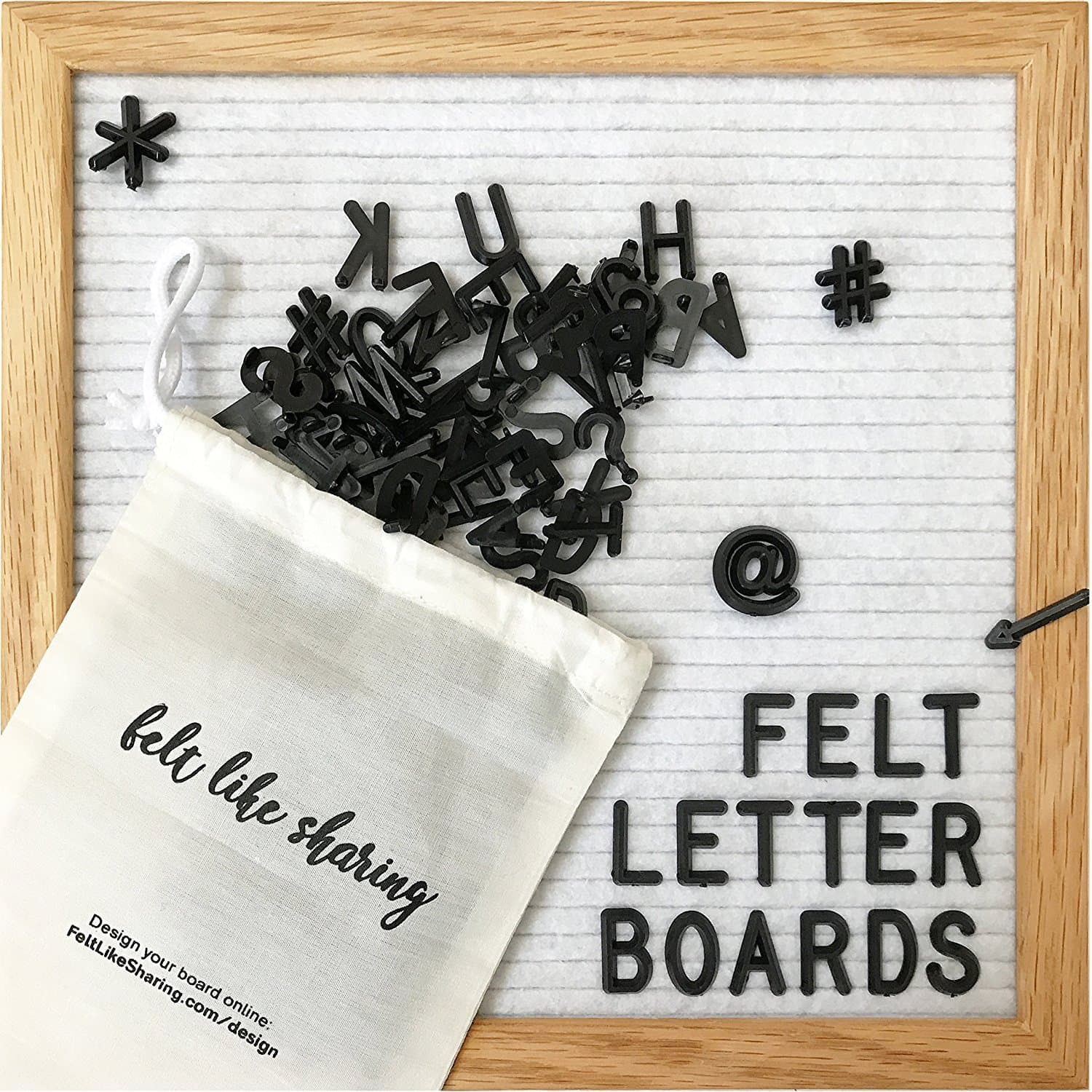 Felt Like Sharing Square Letter Board (White Felt - 10”x10”) – Changeable Message Board with 3 Sets of Felt Board Letters for Home, Office, & Aesthetic Room Decor – Wall Letterboard Signs In Oak Frame