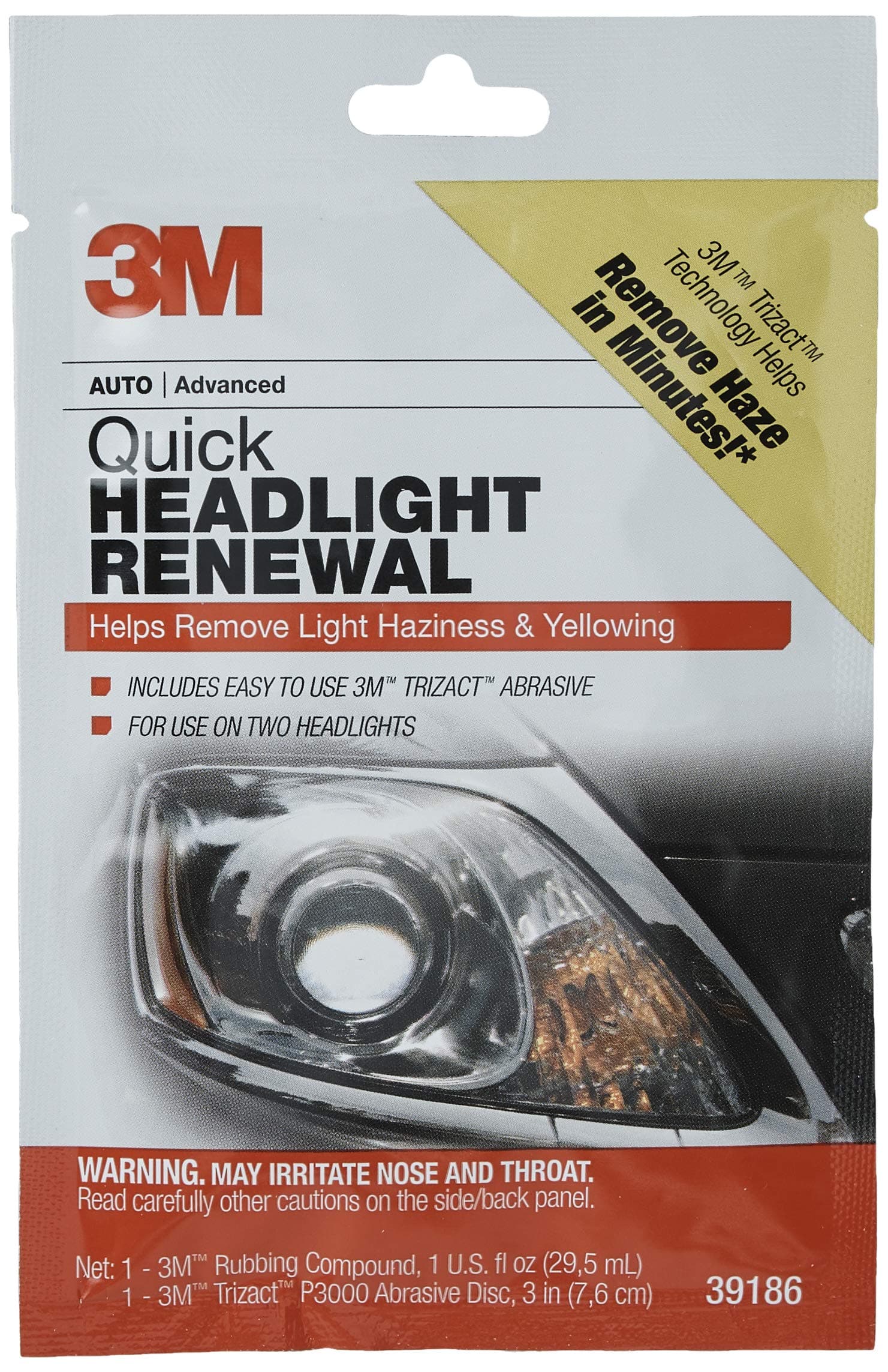 3M Quick Headlight Renewal, Helps Remove Light Haziness & Yellowing in Minutes, Hand Application, 39186, 1 Sachet