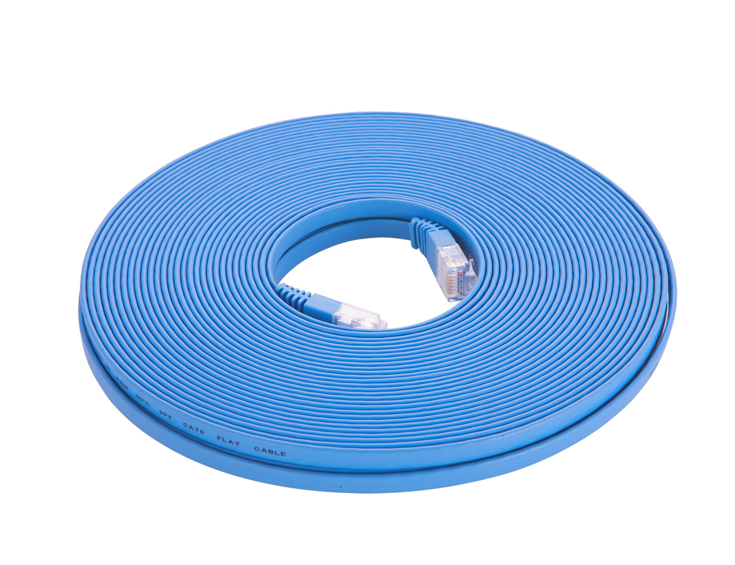 Pan-International P172A-17 Cat6 UTP Ethernet Cable 65ft - Flat Internet Network Cable - with RJ45 Connectors - 65 Feet (20 Meters), Blue