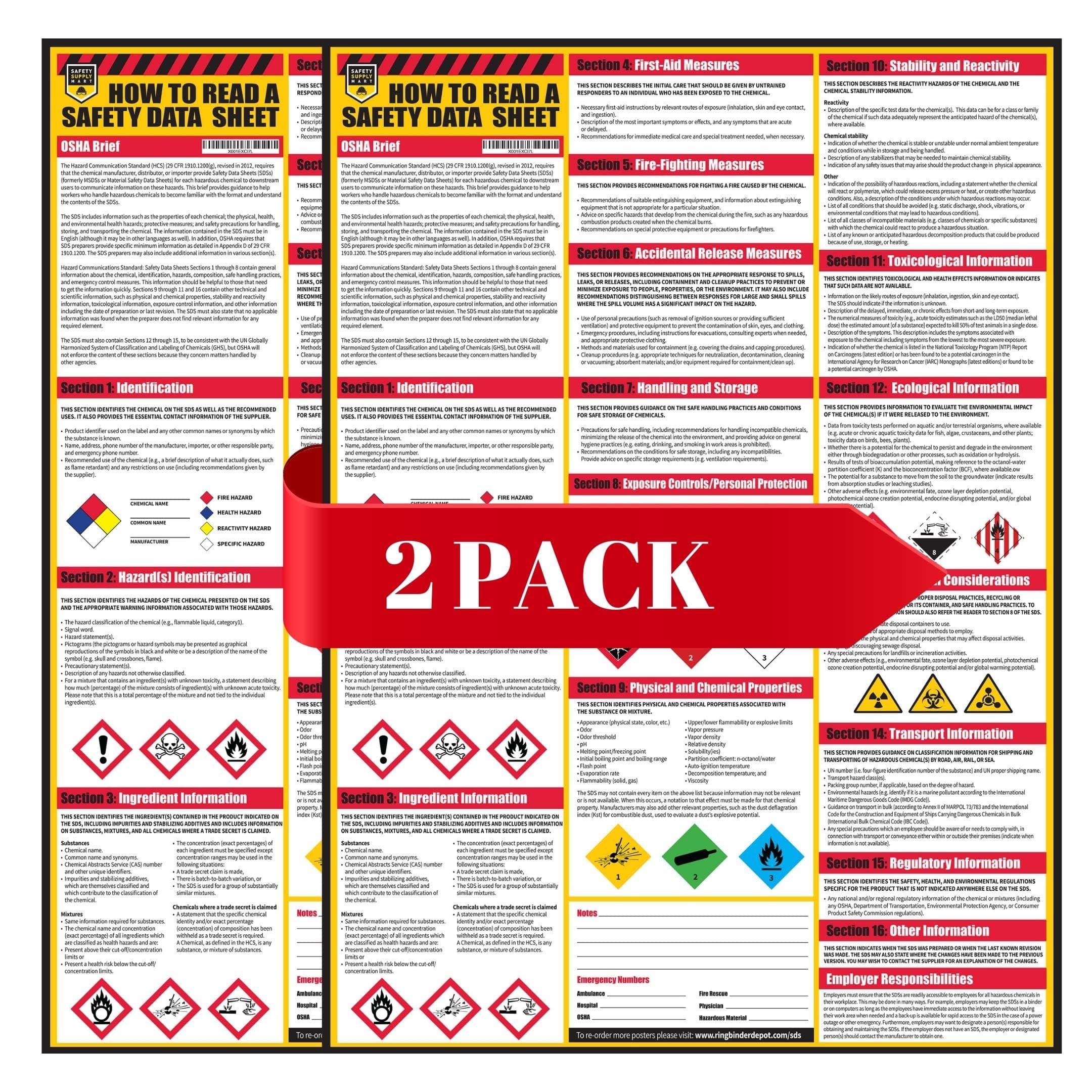 How To Read A Safety Data Sheet (SDS/MSDS) Poster, 24 x 33 Inch, UV Coated Paper (Poster) - 2 PACK