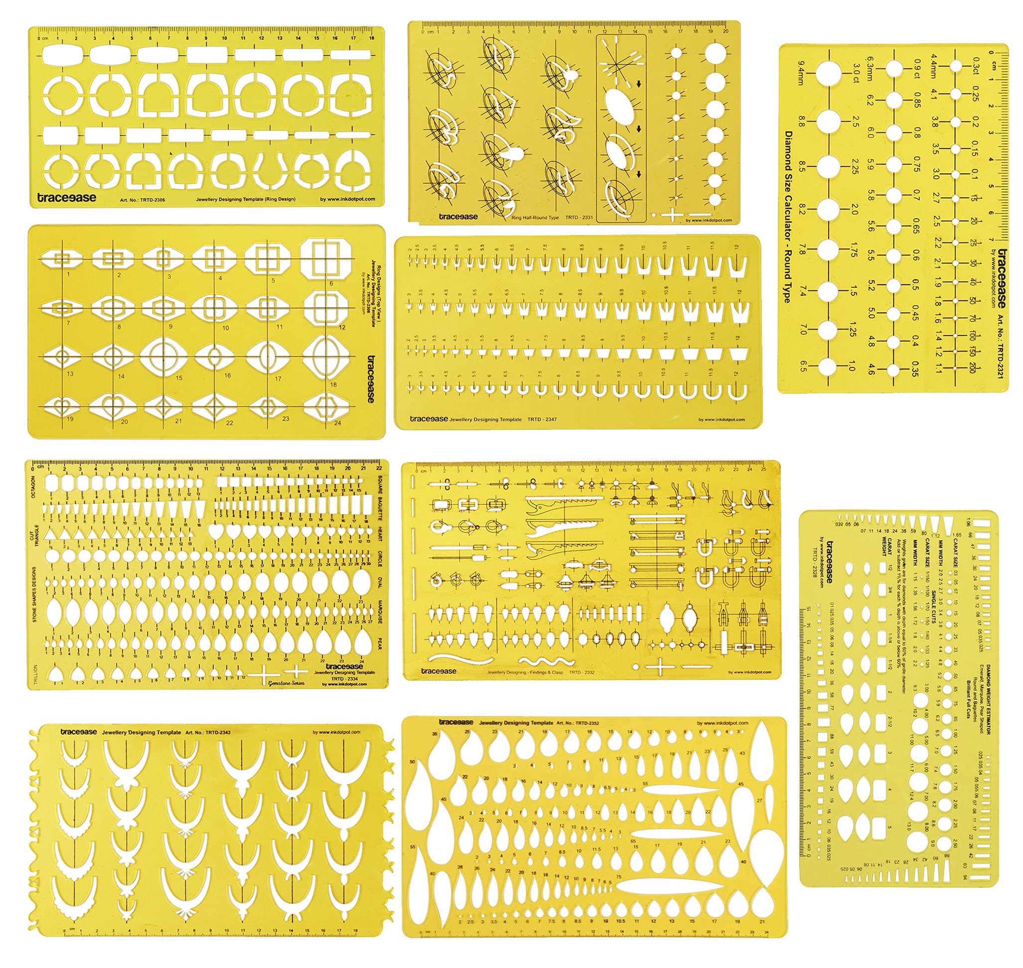 Traceease Multi,Pattern Jewelry Template for Rings- Stones- Diamond Size & Weight Estimator Drafting Tools Stencils- Pack of 10 Pieces