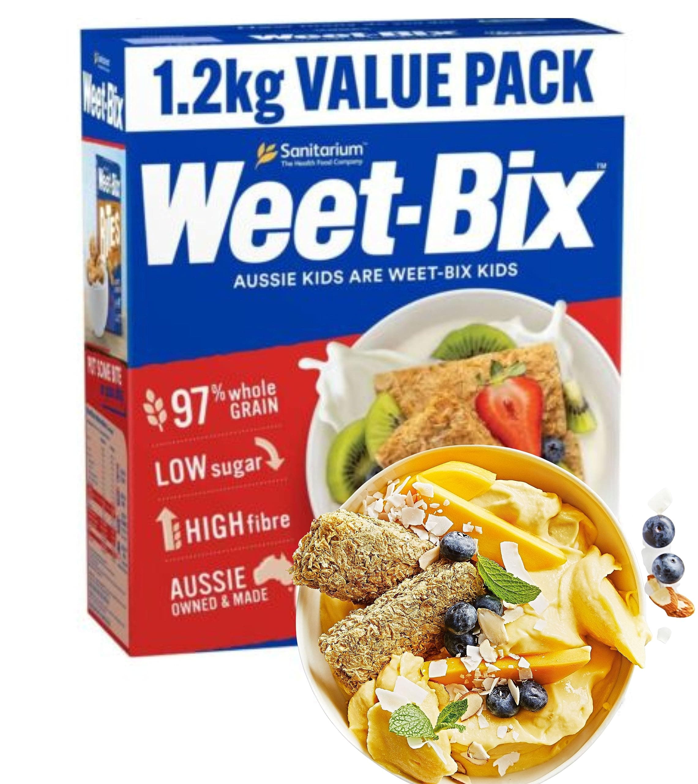 Weet-Bix™ 97% Whole Grain Cereal (1.2kg) VALUE PACK By Sanitarium Health Food Company Australia, Low in Sugar, High in Fibre!