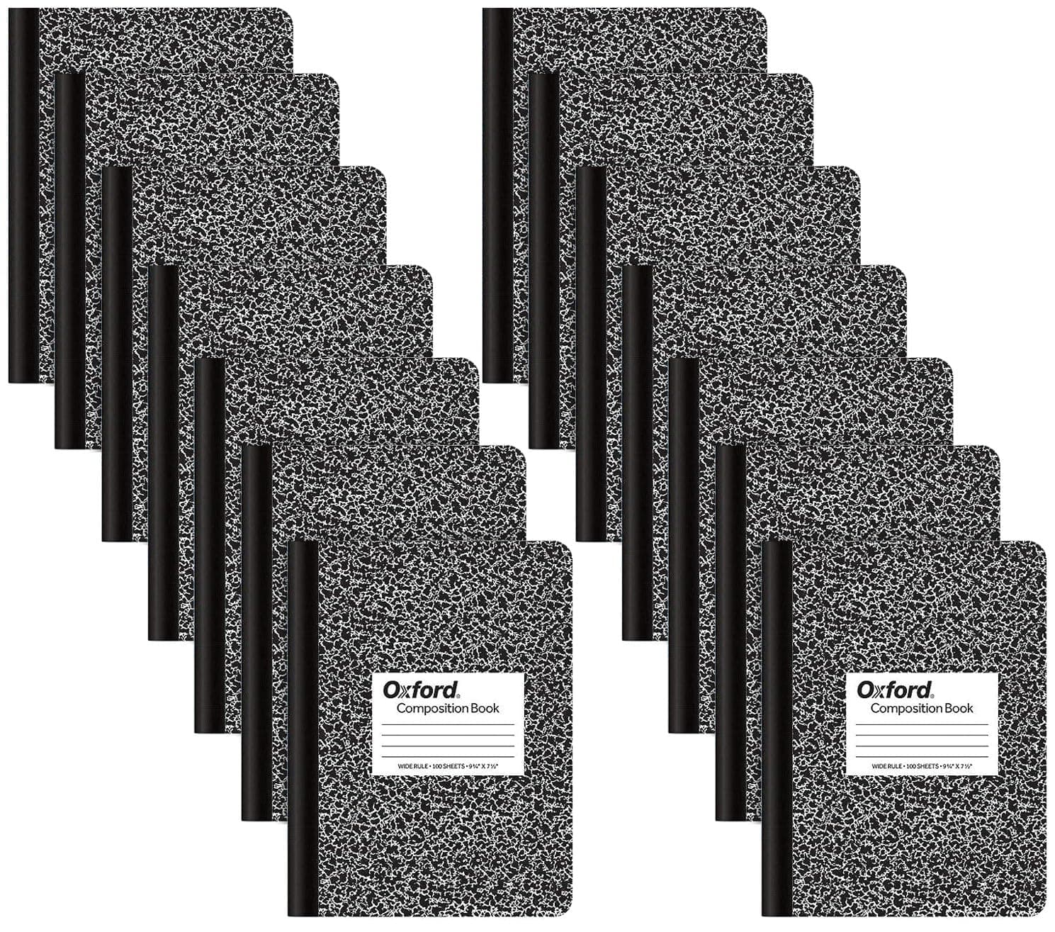Oxford Composition Notebooks - Composition Notebook Wide Ruled Paper - 9-3/4" x 7-1/2" - Black Marble Covers - 100 Sheets - Pack of 14