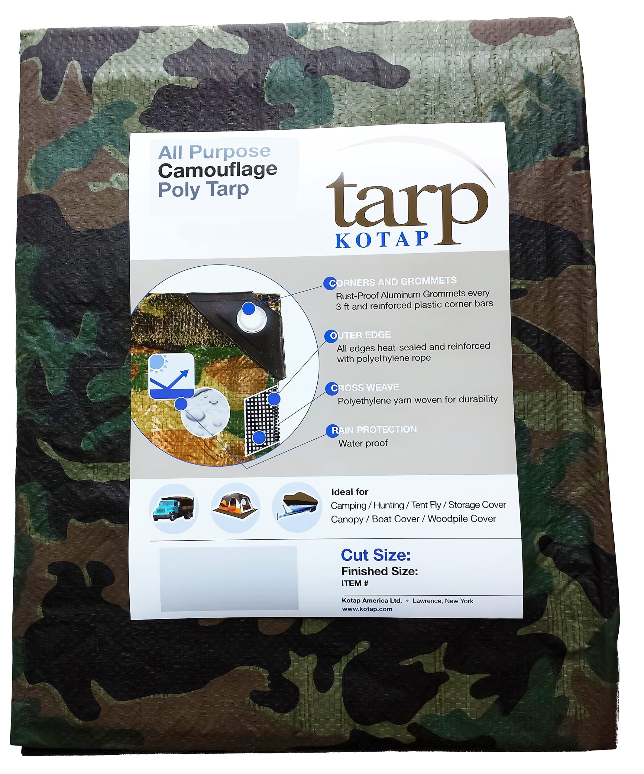 Kotap20 x 30 Ft. All-Purpose Multi-Use 7-mil Poly Tarp, Camouflage, Multi-Use, Waterproof, Green/Black, (TCM-2030)