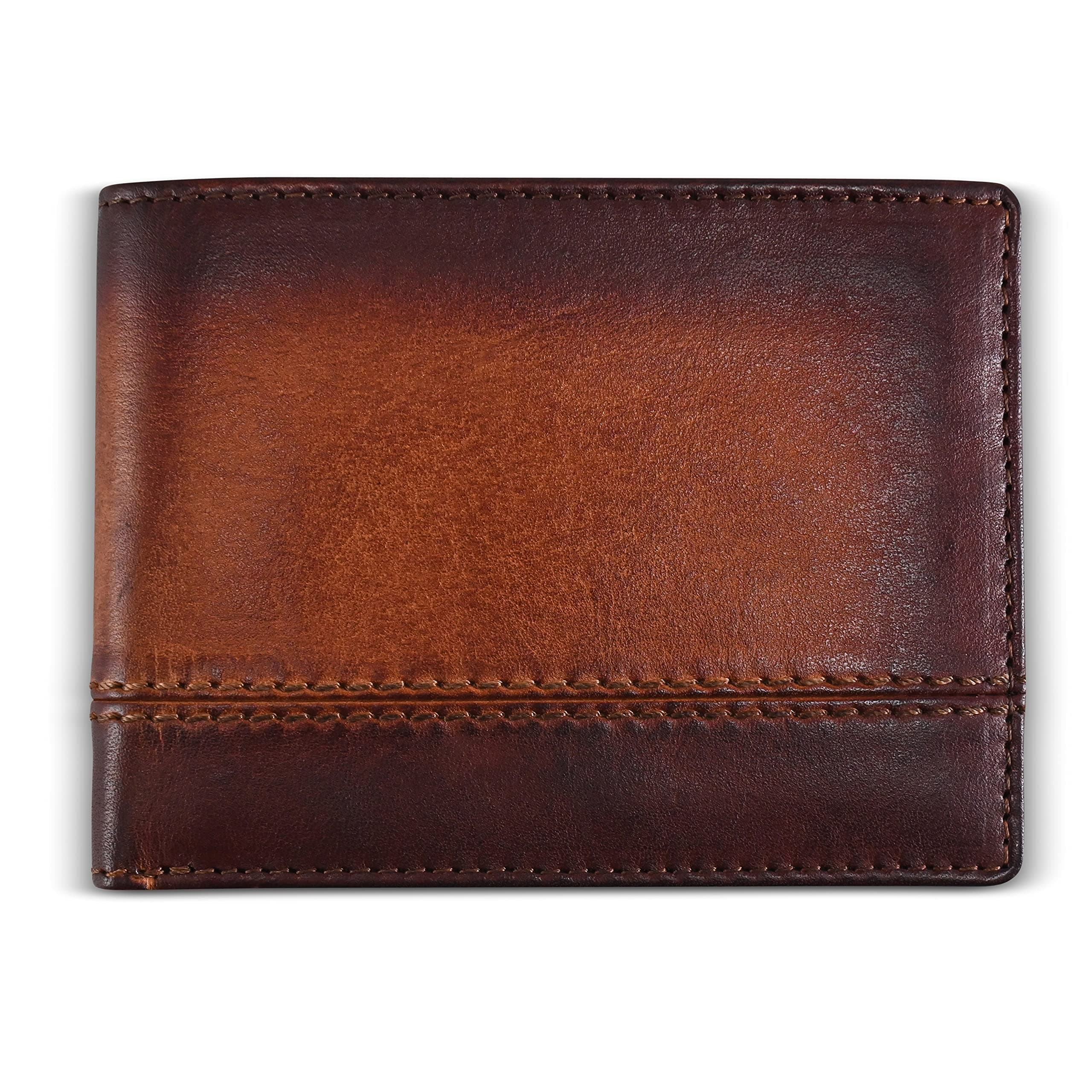 Cognac Brown Leather Wallet for Men | RFID Blocking Bifold with Removable ID Credit Card Holder