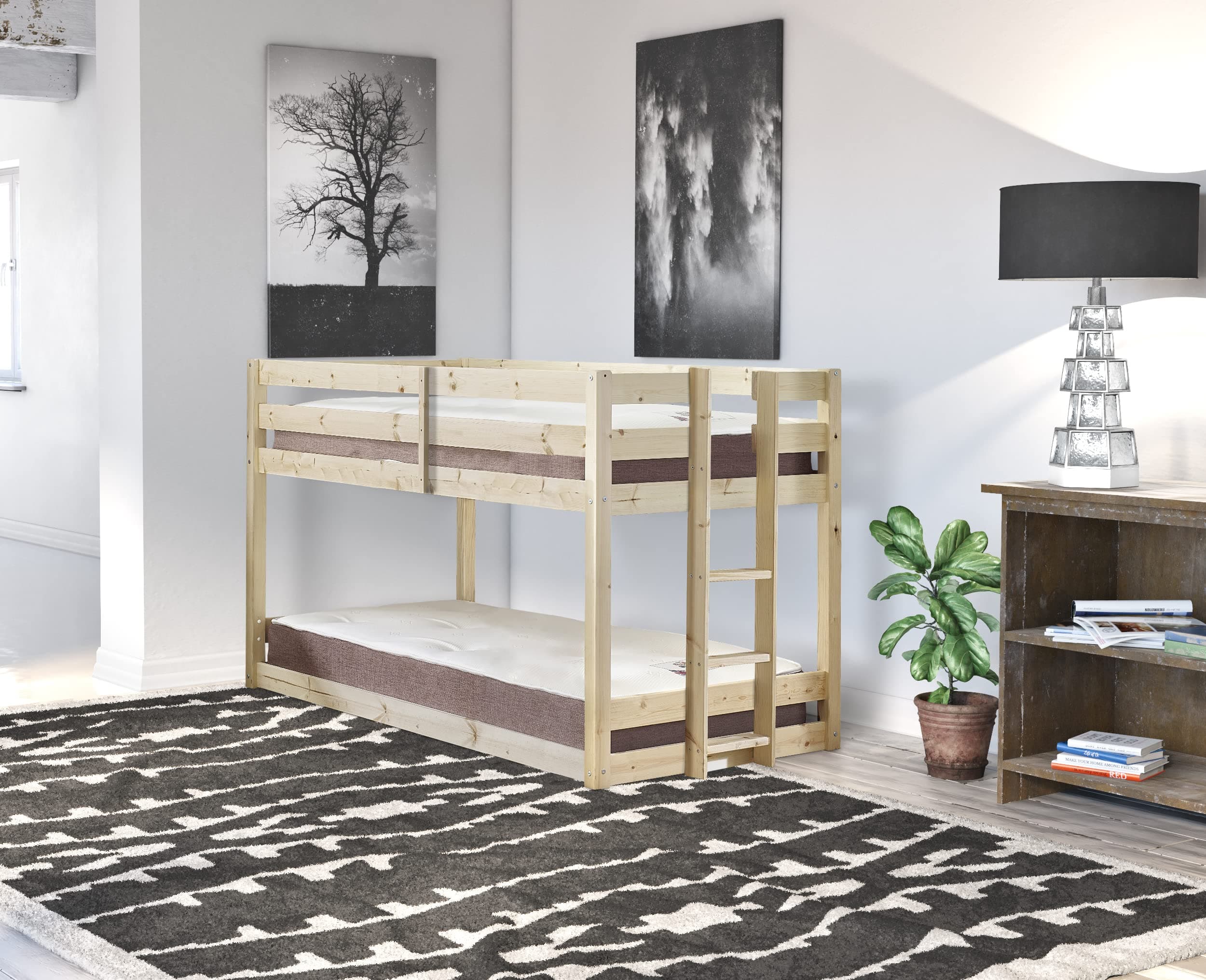 STRICTLY BEDS&BUNKS Double 4ft 6 Bunk bed, Heavy Duty Solid Pine Bunkbed (Frame Only)