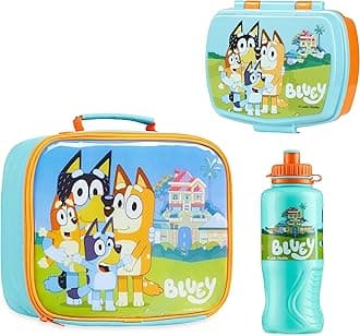 Lunch Box 3 Piece Set with Insulated Lunch Bag Snack Box BPA Free 430ml Water Bottle - for Preschool Nursery Travel or Day Trips - Kids Lunch Box Set