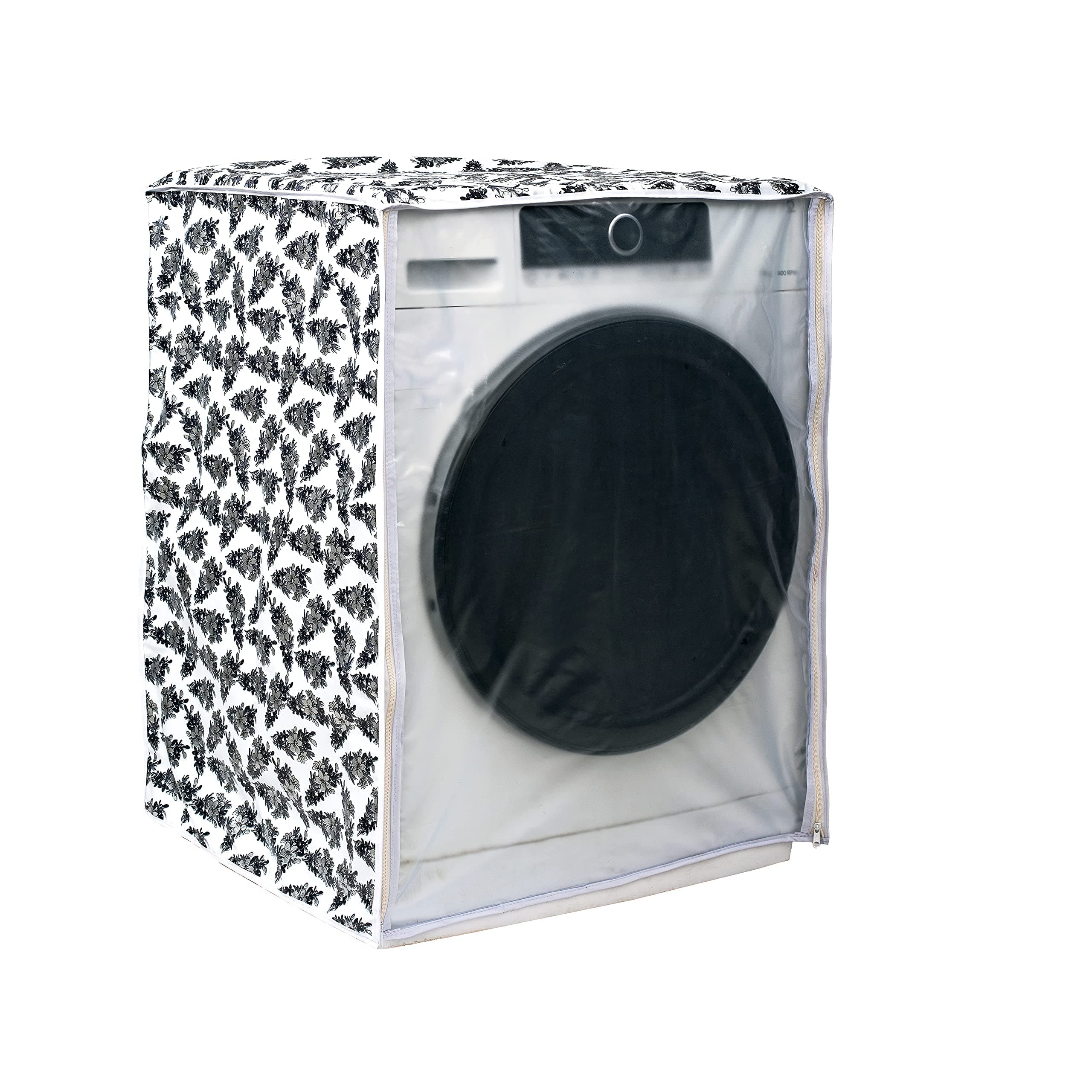 CLASSIC® Polyvinyl Chloride (PVC) Front Load Washing Machine Cover Suitable for LG 6.5 Kg, 7 Kg, 7.2 Kg, 7.5 Kg, 8 Kg (63cmsX63cmsX81cms, Black & White)