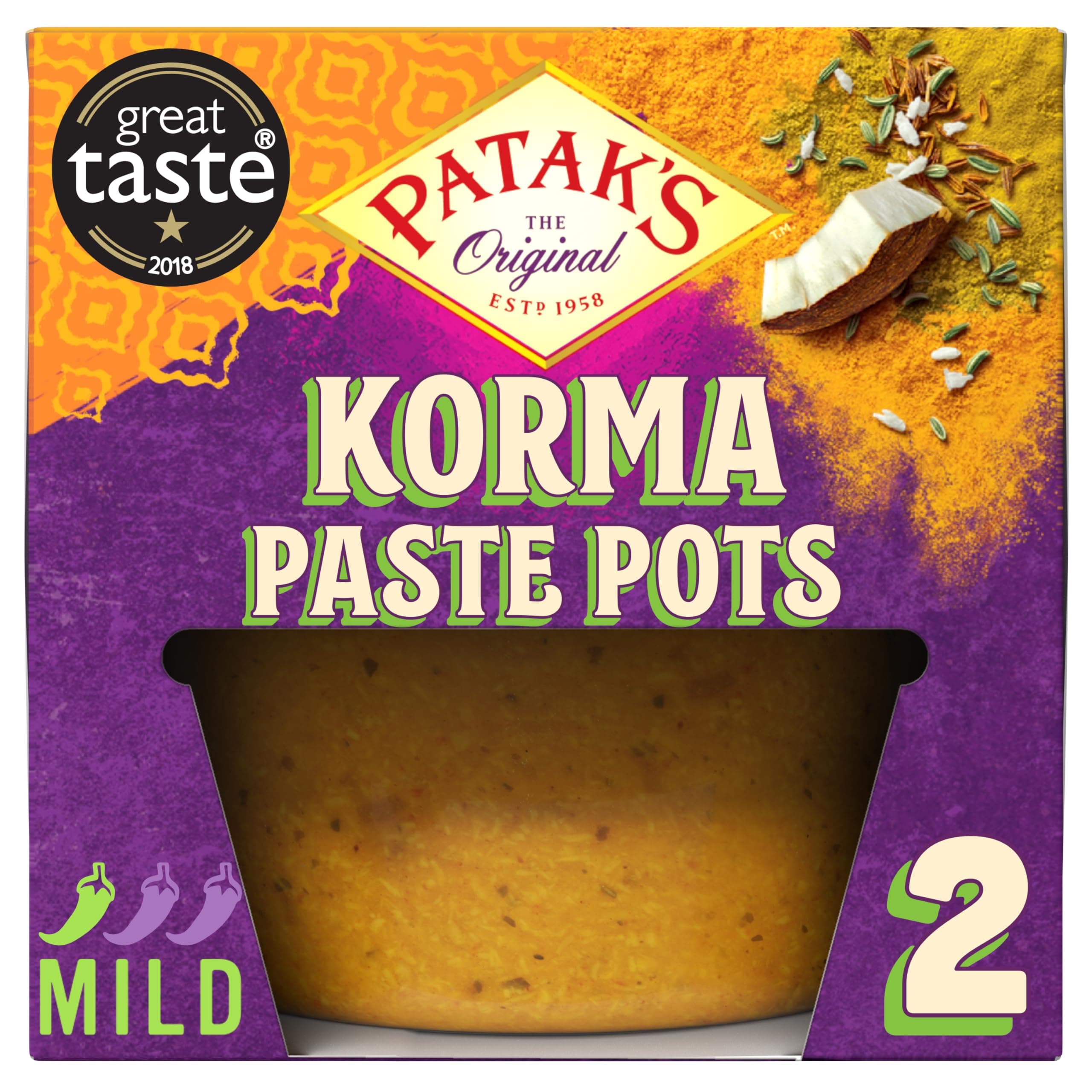 Patak's Korma Paste Pots 70g | 2 Pack | Mild Spice | Authentic Indian Curry Simmer/Cooking Spice Paste