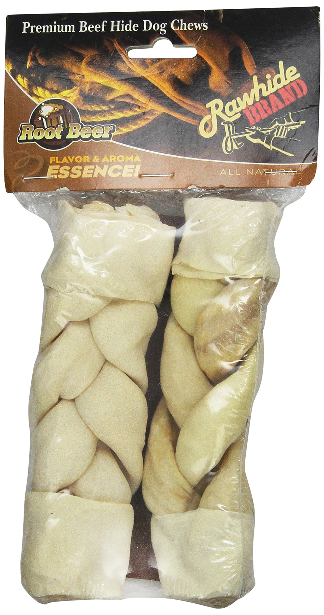 Rawhide Brand 6-Inch Root Beer Essence Braided Roll, 2-Pack, Shrink/HDR
