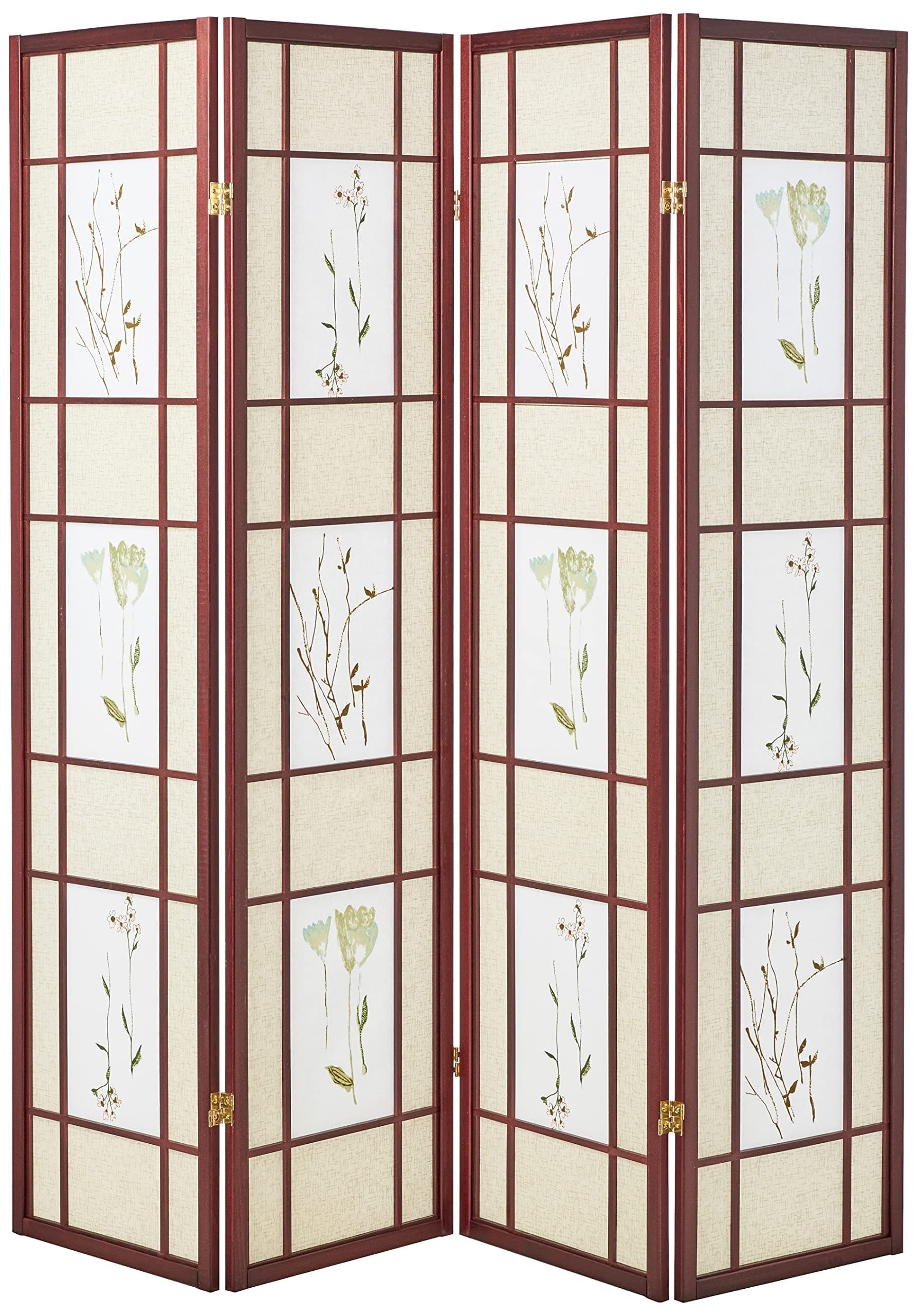 ORE International Four Panel Shoji Screen Cherry Finish