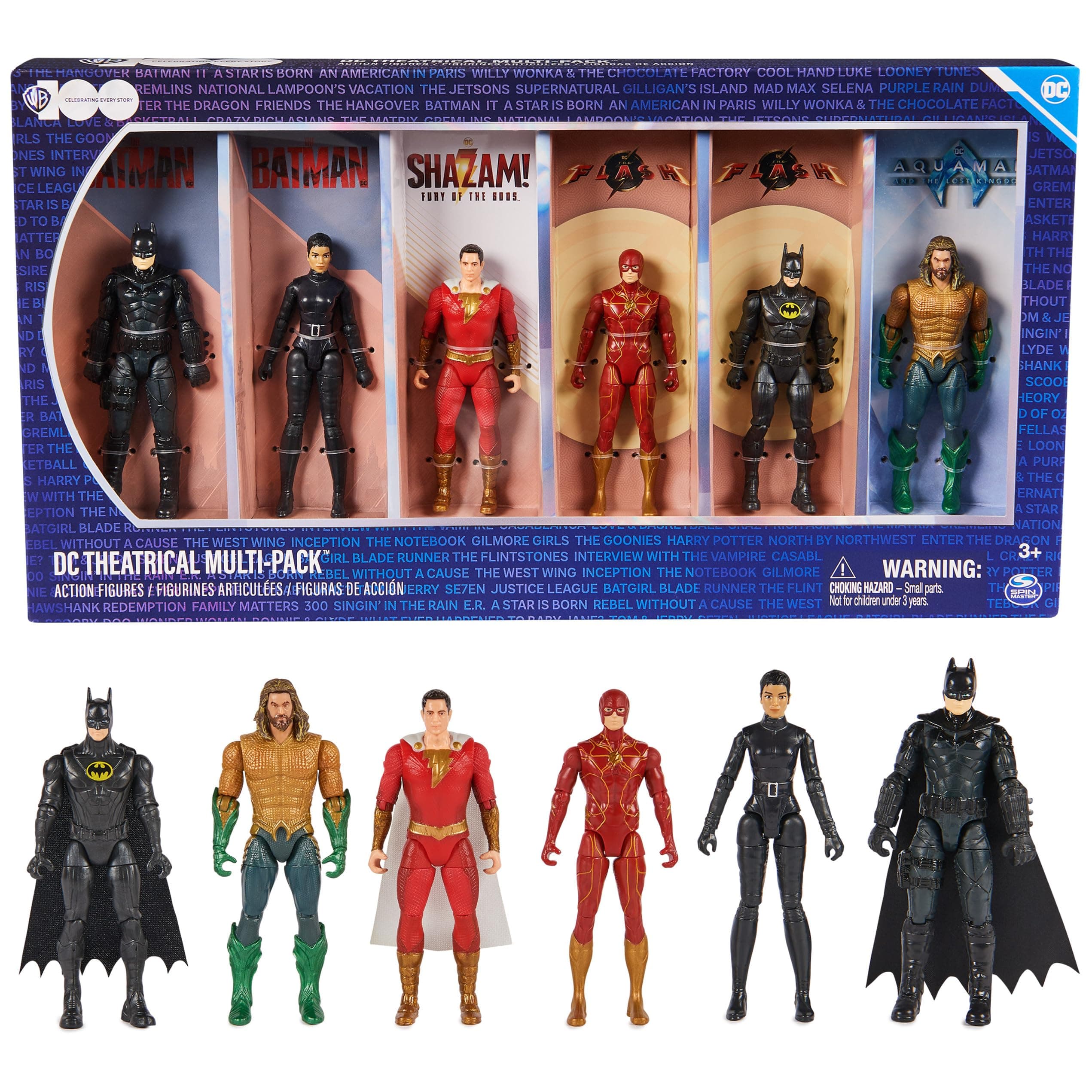 DC Comics, DC Theatrical Multi-Pack (Limited Edition), 6 Iconic Super Hero Action Figures, 4-inch Tall, WB 100 Years Anniversary Collectible, Superhero Kids Toys for Boys and Girls, Ages 3+