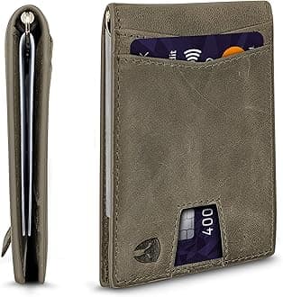 Bryker HydeRFID Blocking Slim Minimalist ID Inside Front Pocket Wallet, Money Clip, 9 Slots, Leather (Dark Gray)
