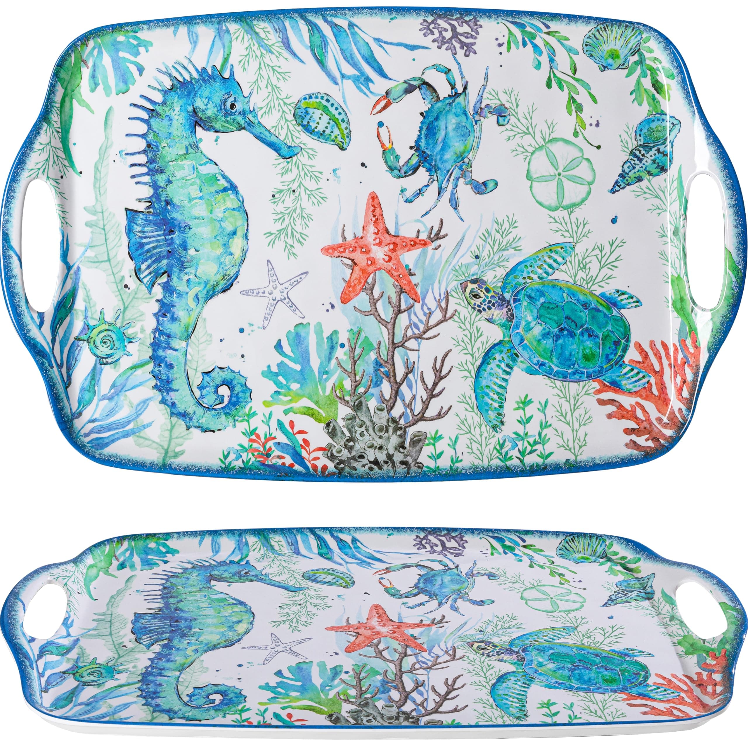 LEHAHA Serving Tray with Handles, Large Rectangular Melamine Serve Platter fo...