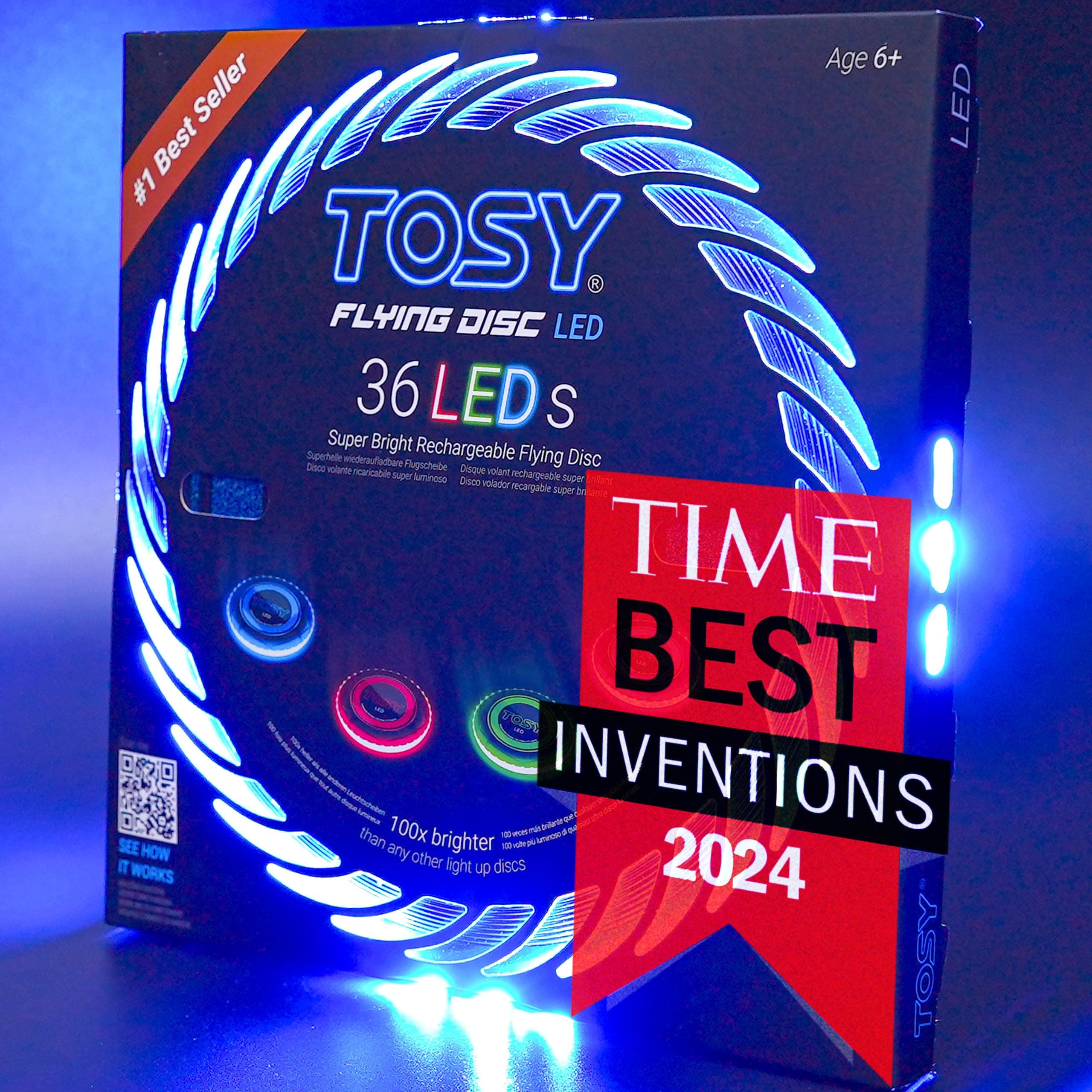TOSY Flying Disc - 36 monocolor LEDs, Super Bright, Smart Modes, Cool Easter Gift, Camping Toy for Kid/Teen/Adult, Auto Light Up, Rechargeable, Waterproof, 175g