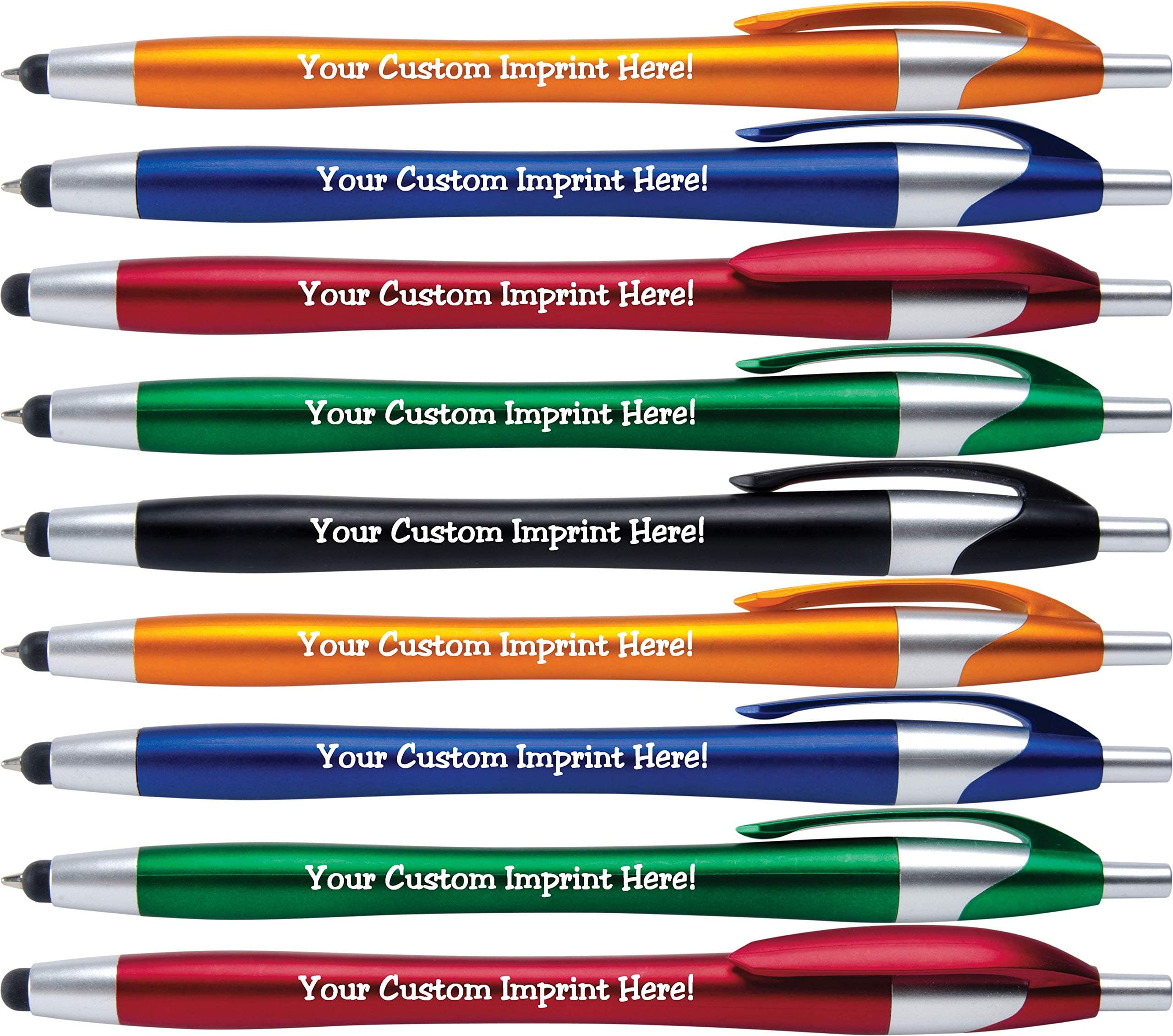 The Jaylyn Ballpoint Pen with Stylus Tip. Click Action Custom Personalized Black Writing Ink. Full Color Printed Name pens Office Your Logo/Message Free PRZONALIZATION - 12 Qty (Assorted Colors)