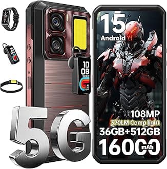 WP300 5G Rugged Phone Unlocked Android 15-36GB+512GB/2TB Rugged Smartphone, 6.8''FHD+ 120Hz Display 108MP Rear Camera 16000mAh Battery Waterproof Cell Phones, IP68/IP69K/WiFi6/NFC