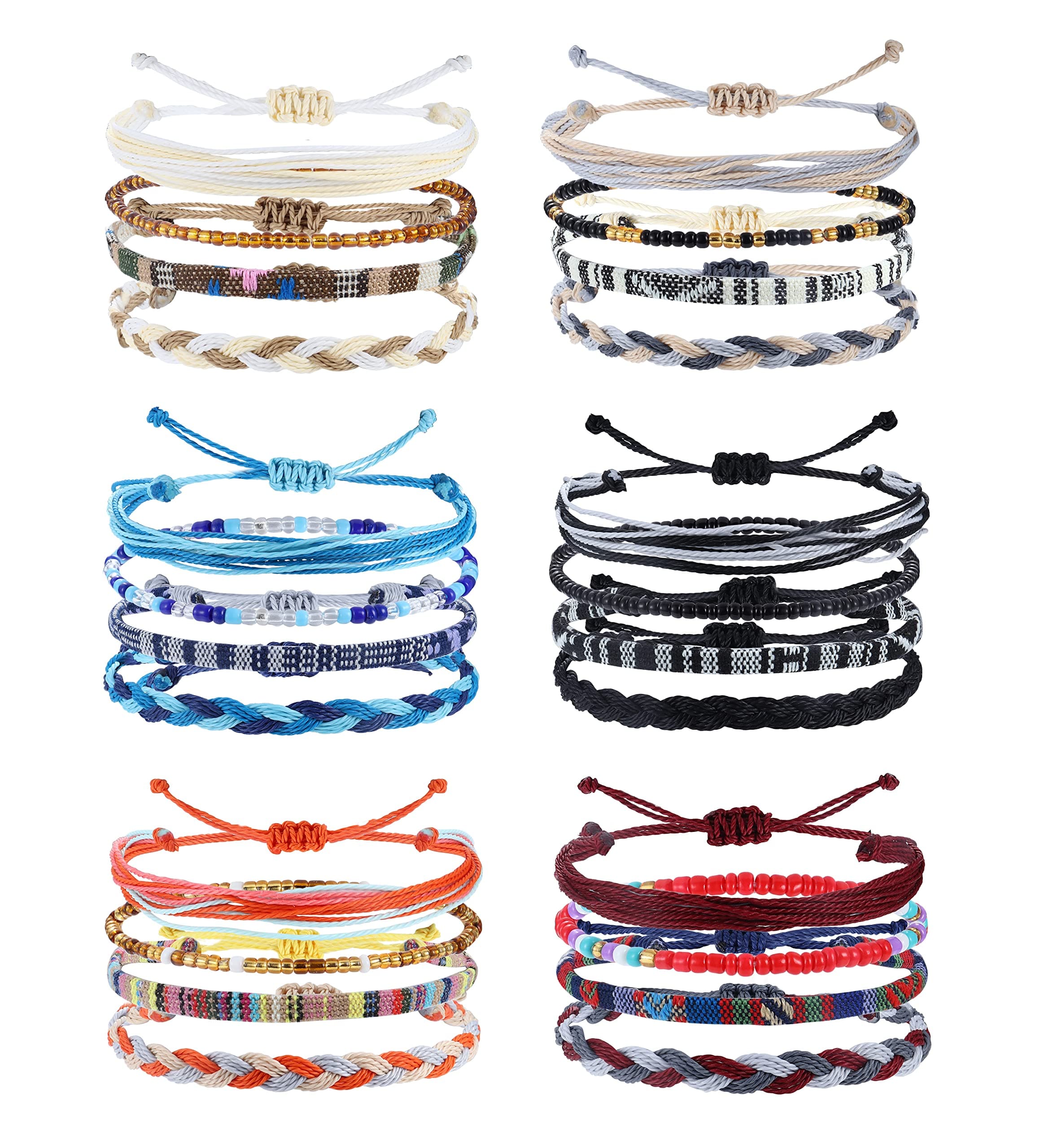 Florideco 24 Pcs Boho Surfer Bracelet Anklet Adjustable Beaded Anklets Handmade Braided Bracelet Colorful Anklet Summer String Rope Ankle Bracelets Waterproof Surfer Beach Bracelet Boho Jewelry for