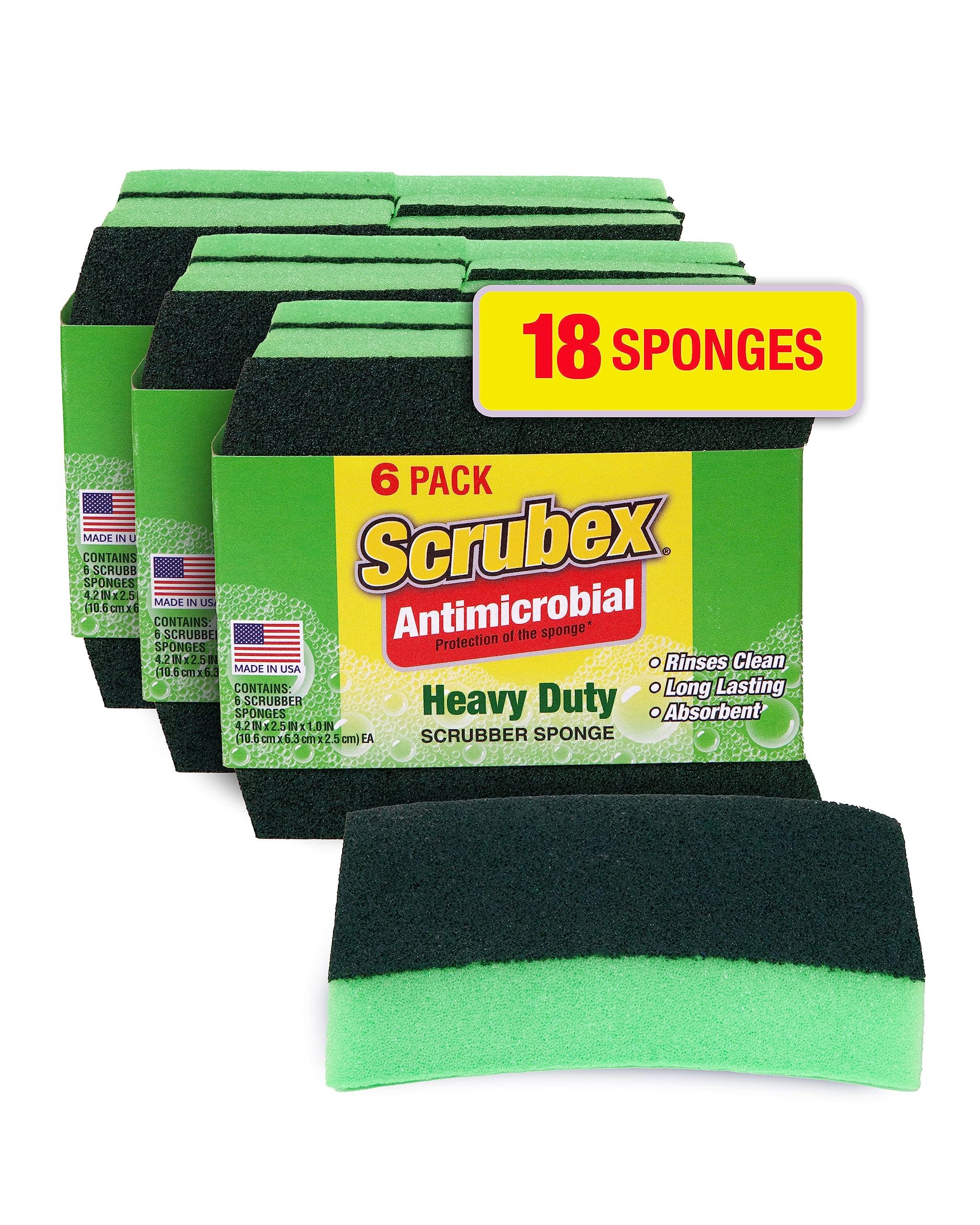Heavy Duty Odor Resistant Scrub Sponge, Multi-Purpose Sponge for Kitchen and Household, Safe for Non-Coated Cookware (18 sponges)