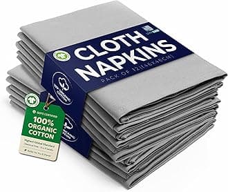 LivinEase Cotton Cloth Napkins Set of 12-100% Cotton 46 x 46 cm Reusable Oversized Grey Dinner Napkins - Heavy Weight Hotel Quality Pure Fabric - Ideal for Home Use & Events (Grey)