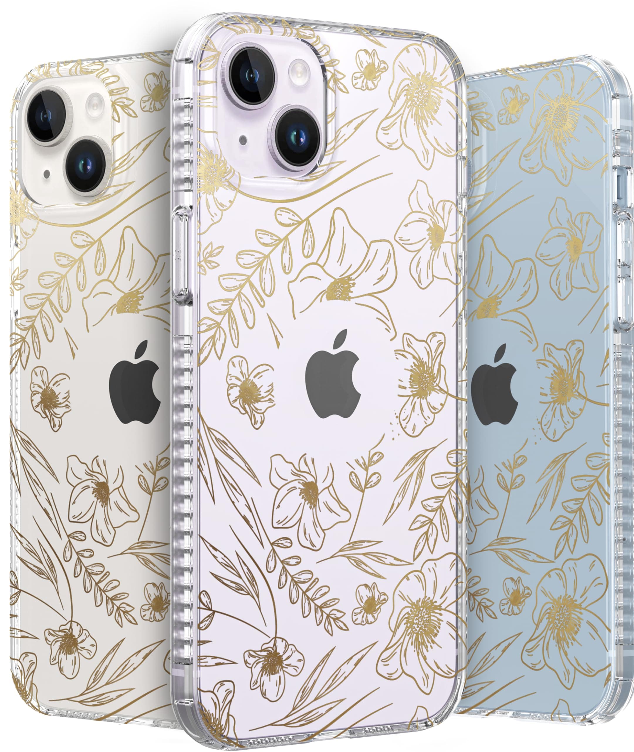 LONLI Hue Case for iPhone 14 - [360° Shock-Absorbent Bumper] - [Cute and Unique Phone Cover for Girls and Women] - Gold Floral