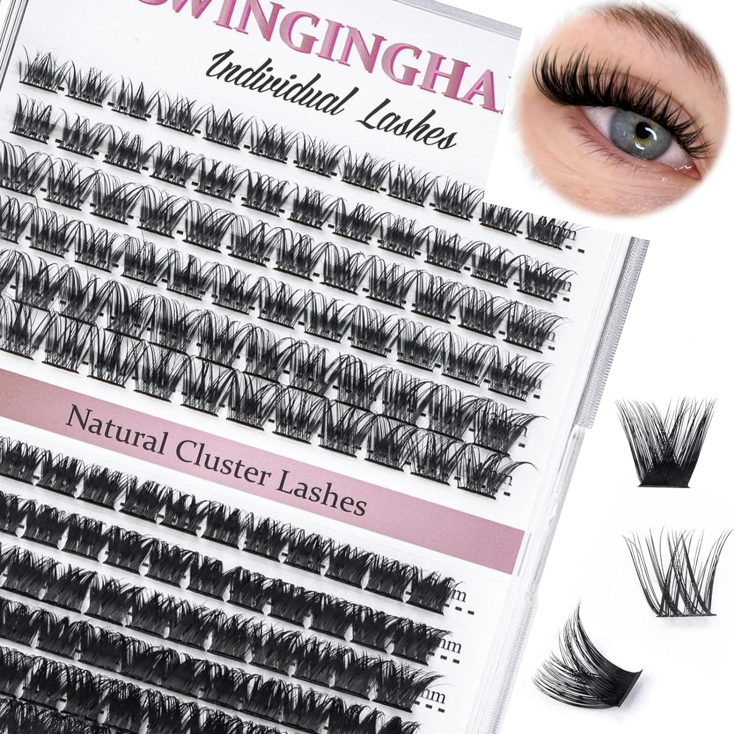 SWINGING Lash Clusters 156 Pcs Lashes Cluster Eyelash Extensions Eyelash Clusters Wispy Lash Clusters D Curl 9-14mm Fluffy Lash Clusters Individual Lashes Thin Band & Soft (MixAB-150)