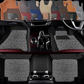 Autoclow/Premium 7D Car Mat for Mahindra Marazzo 7-Seater (Model : 2018-2025) || Luxury Leather Dual-Stitch 7D Car Mat Full Set || 100% Waterproof || Color : Black Stitch-Silver Grass (Design-1)