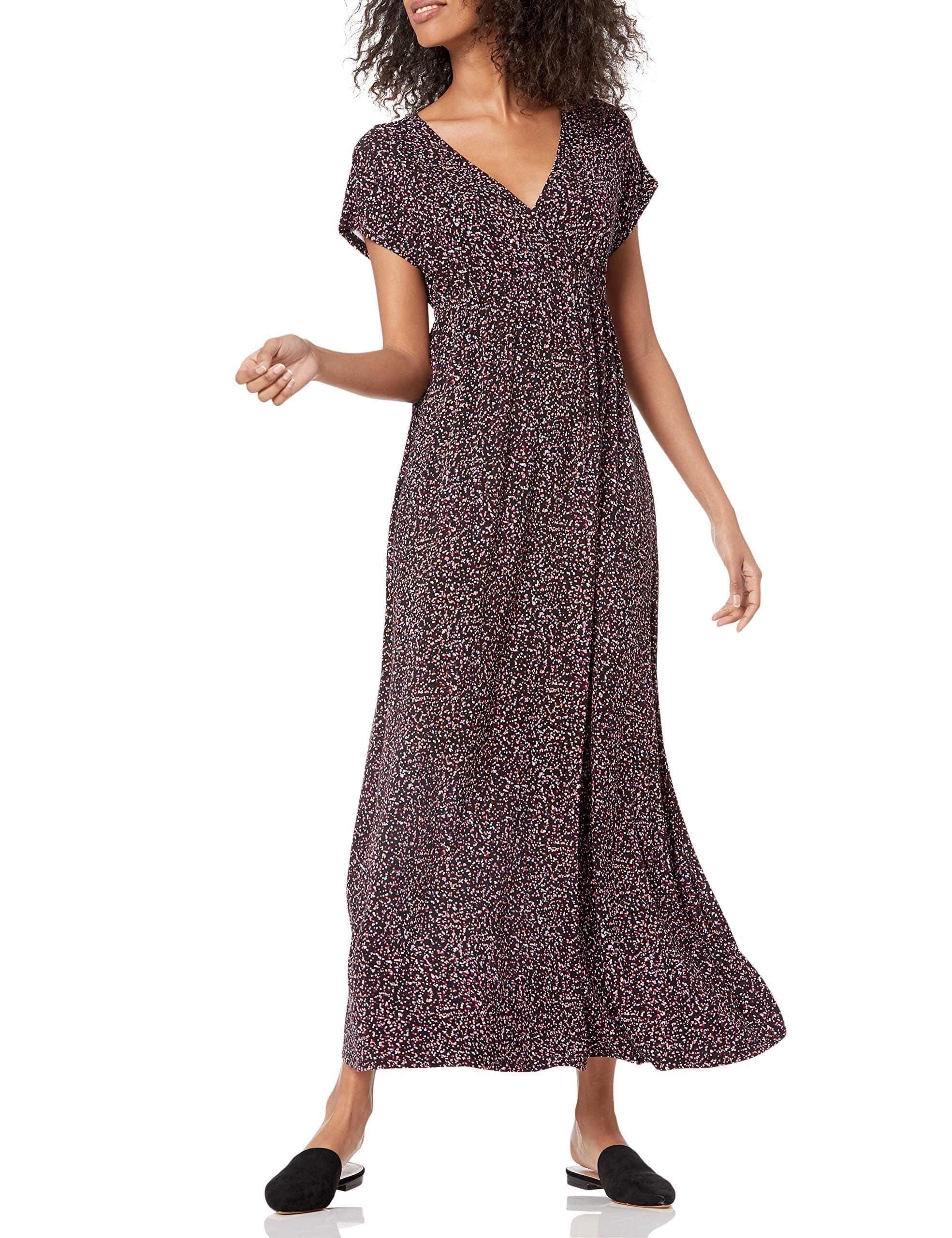 Women's V Neck Short Sleeve Waisted Maxi Dress (Available in Plus Size)